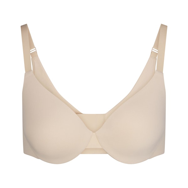 SMOOTHING INTIMATES FULL COVERAGE BRA | SAND (PLUNGE BRAS) FLAT ON A WHITE BACKGROUND | FLT