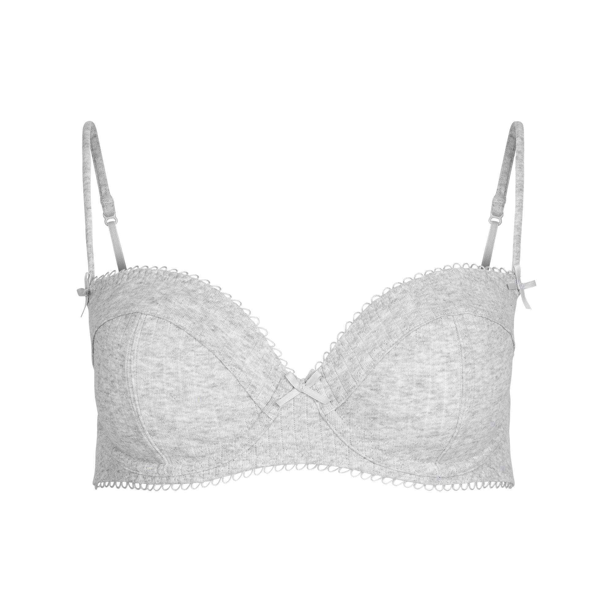 POINTELLE UNLINED BALCONETTE BRA | LIGHT HEATHER GREY FLAT ON A WHITE BACKGROUND | FLT