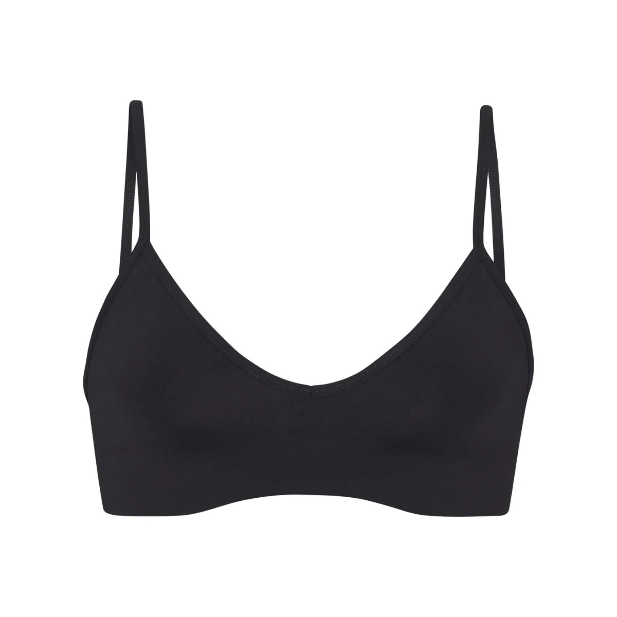 SOFT SMOOTHING SEAMLESS BRALETTE | ONYX (TRIANGLE BRALETTES) LAYS FLAT ON A WHITE BACKGROUND | FLT