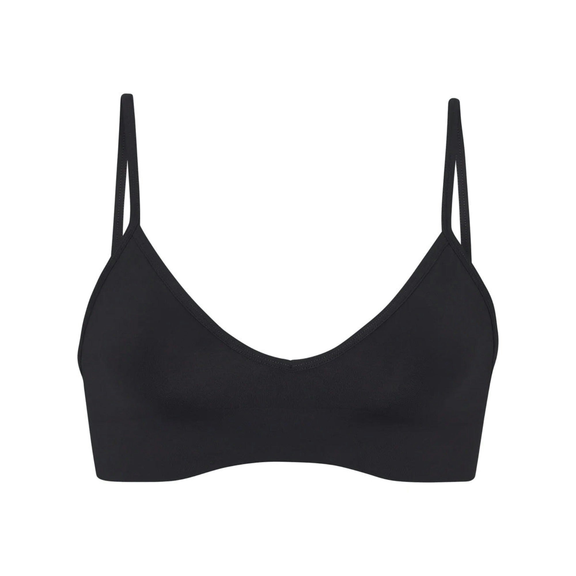 SOFT SMOOTHING SEAMLESS BRALETTE | ONYX (TRIANGLE BRALETTES) LAYS FLAT ON A WHITE BACKGROUND | FLT