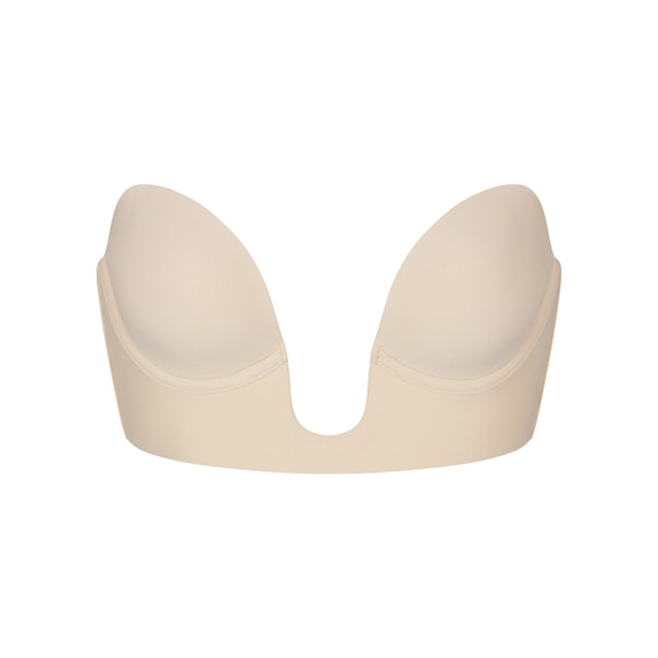 DEEP PLUNGE SHAPEWEAR BRA | SAND (SHAPEWEAR BRAS, SHAPEWEAR) LAYS FLAT ON A WHITE BACKGROUND | FLT