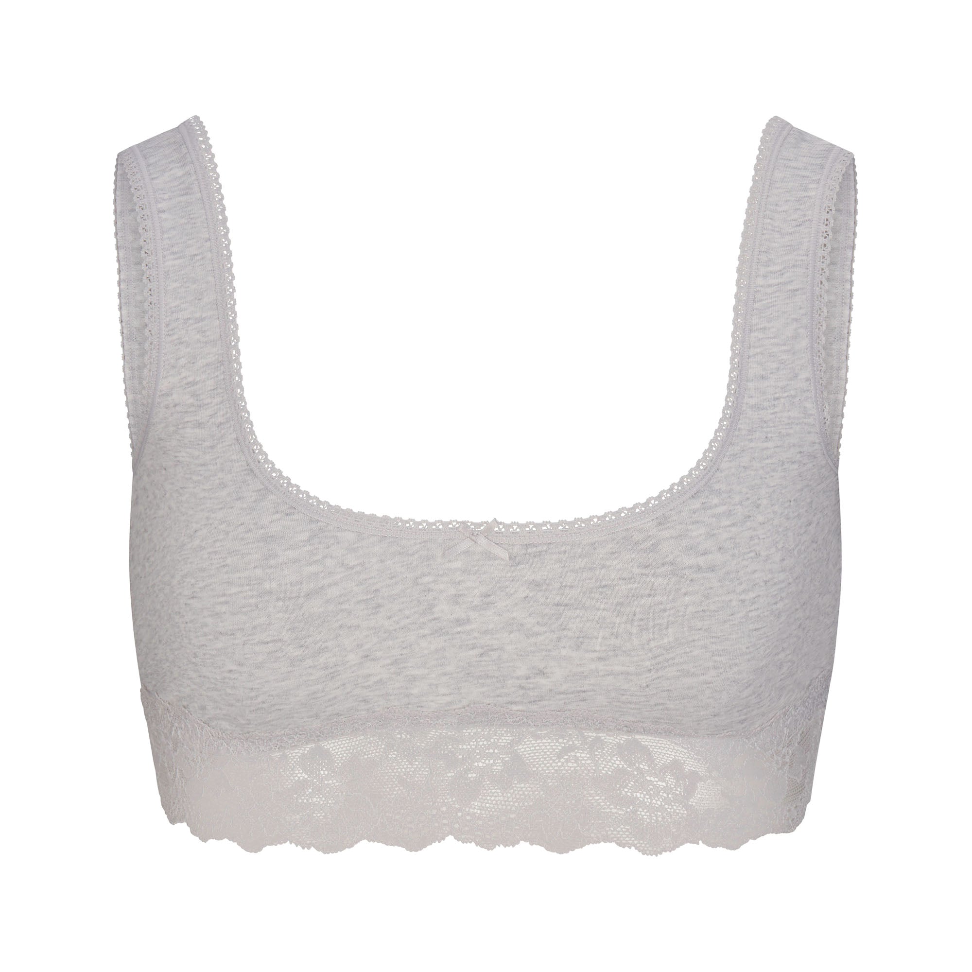 LIGHTWEIGHT COTTON LACE SCOOP BRALETTE | LIGHT HEATHER GREY FLAT ON A WHITE BACKGROUND | FLT