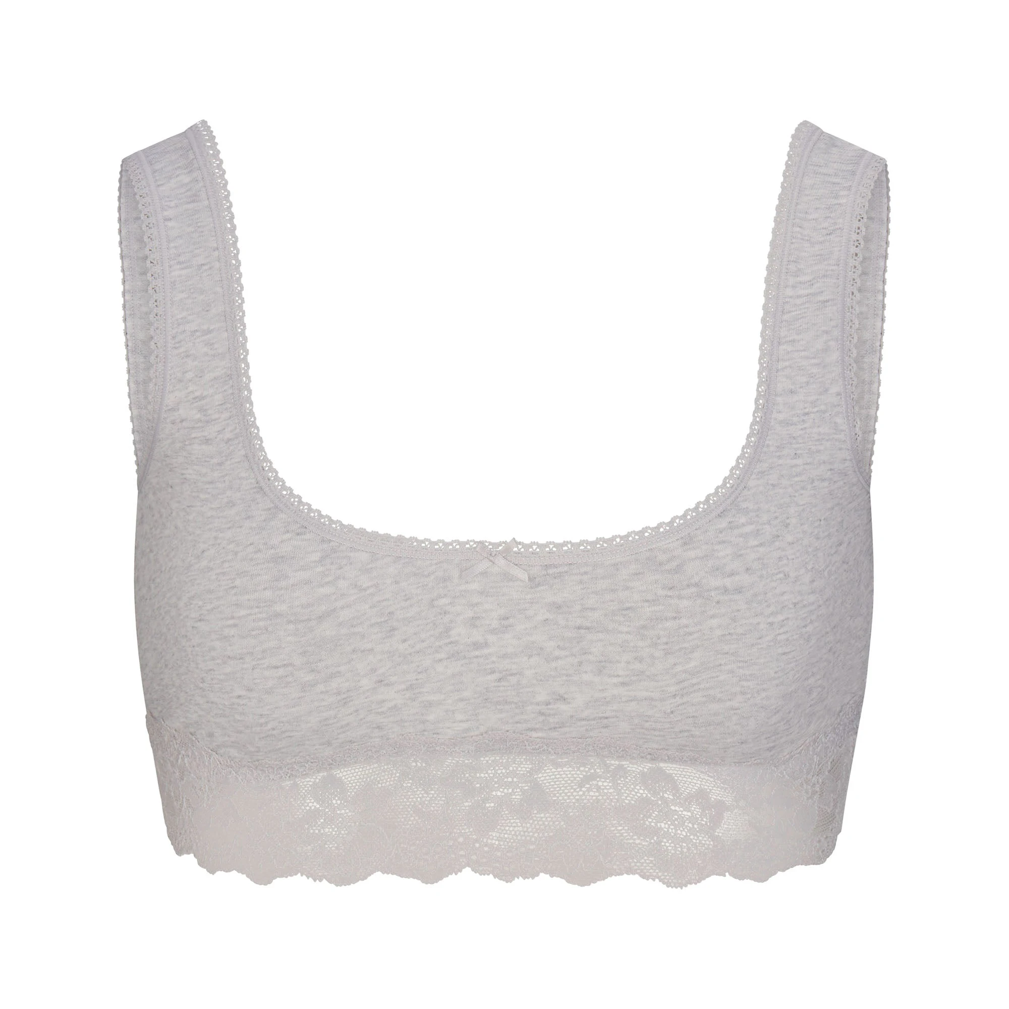 LIGHTWEIGHT COTTON LACE SCOOP BRALETTE | LIGHT HEATHER GREY FLAT ON A WHITE BACKGROUND | FLT
