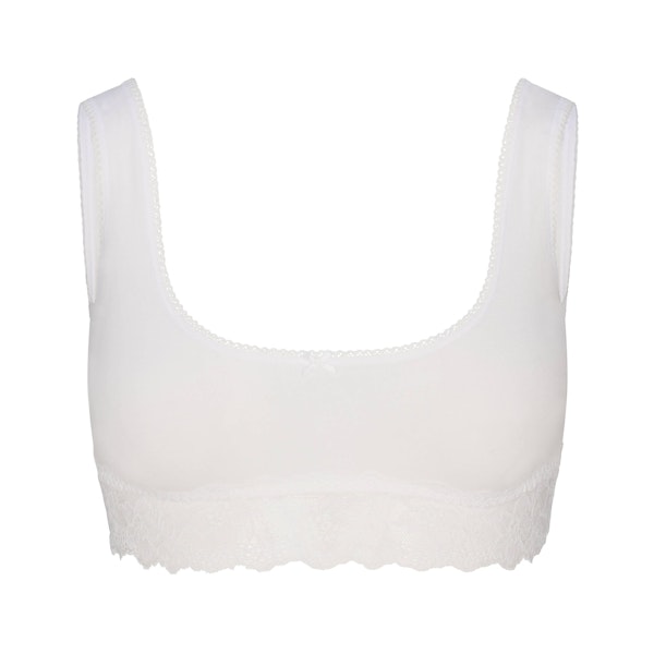 LIGHTWEIGHT COTTON LACE LONGLINE SCOOP BRALETTE | SNOW FLAT ON A WHITE BACKGROUND | FLT
