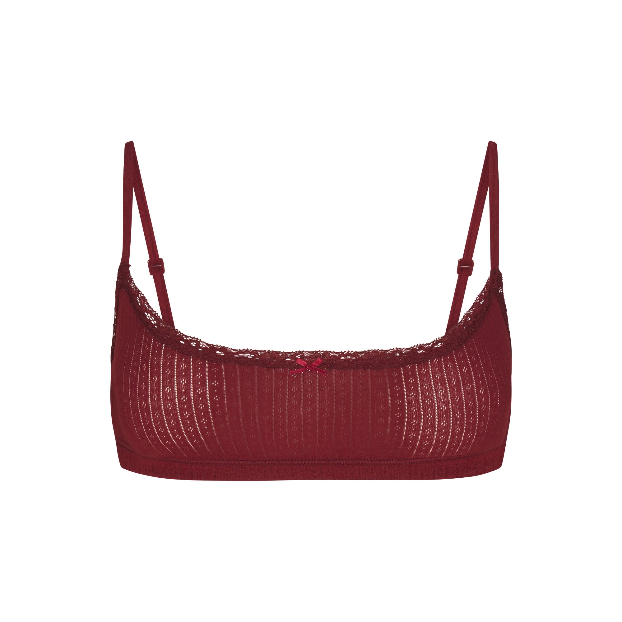 LIGHTWEIGHT COTTON POINTELLE SCOOP BRALETTE | MERLOT TONAL FLAT ON A WHITE BACKGROUND | FLT