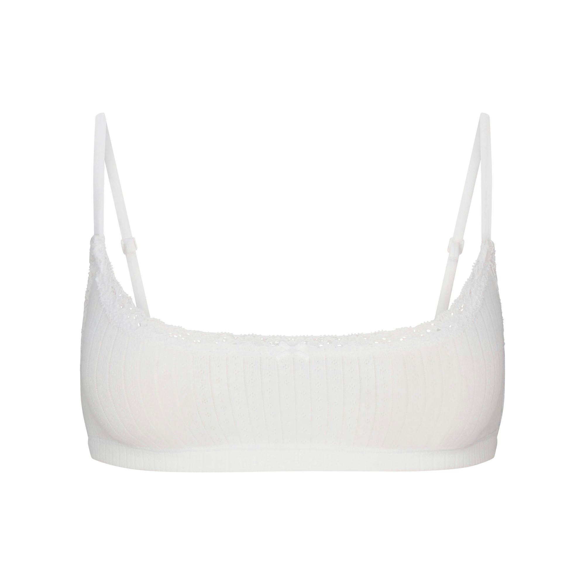 LIGHTWEIGHT COTTON POINTELLE SCOOP BRALETTE | SNOW FLAT ON A WHITE BACKGROUND | FLT