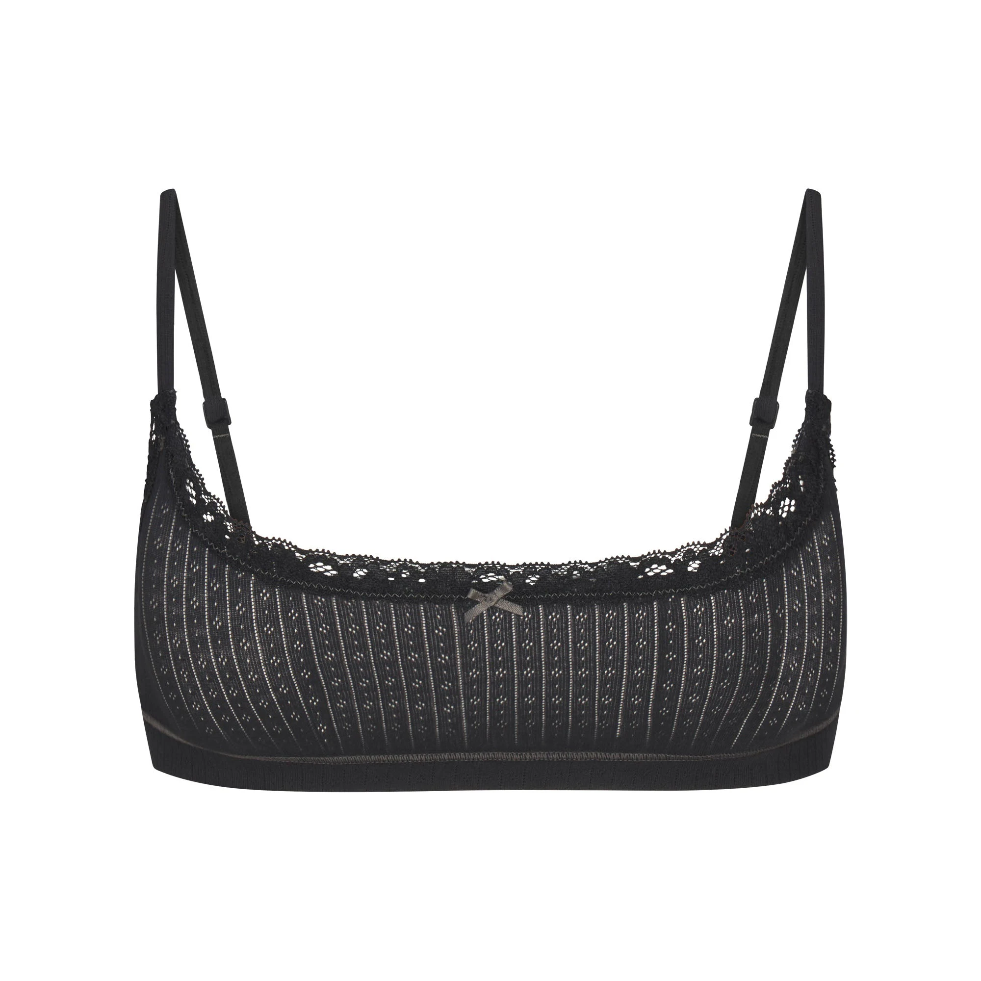 LIGHTWEIGHT COTTON POINTELLE SCOOP BRALETTE | SOOT TONAL FLAT ON A WHITE BACKGROUND | FLT