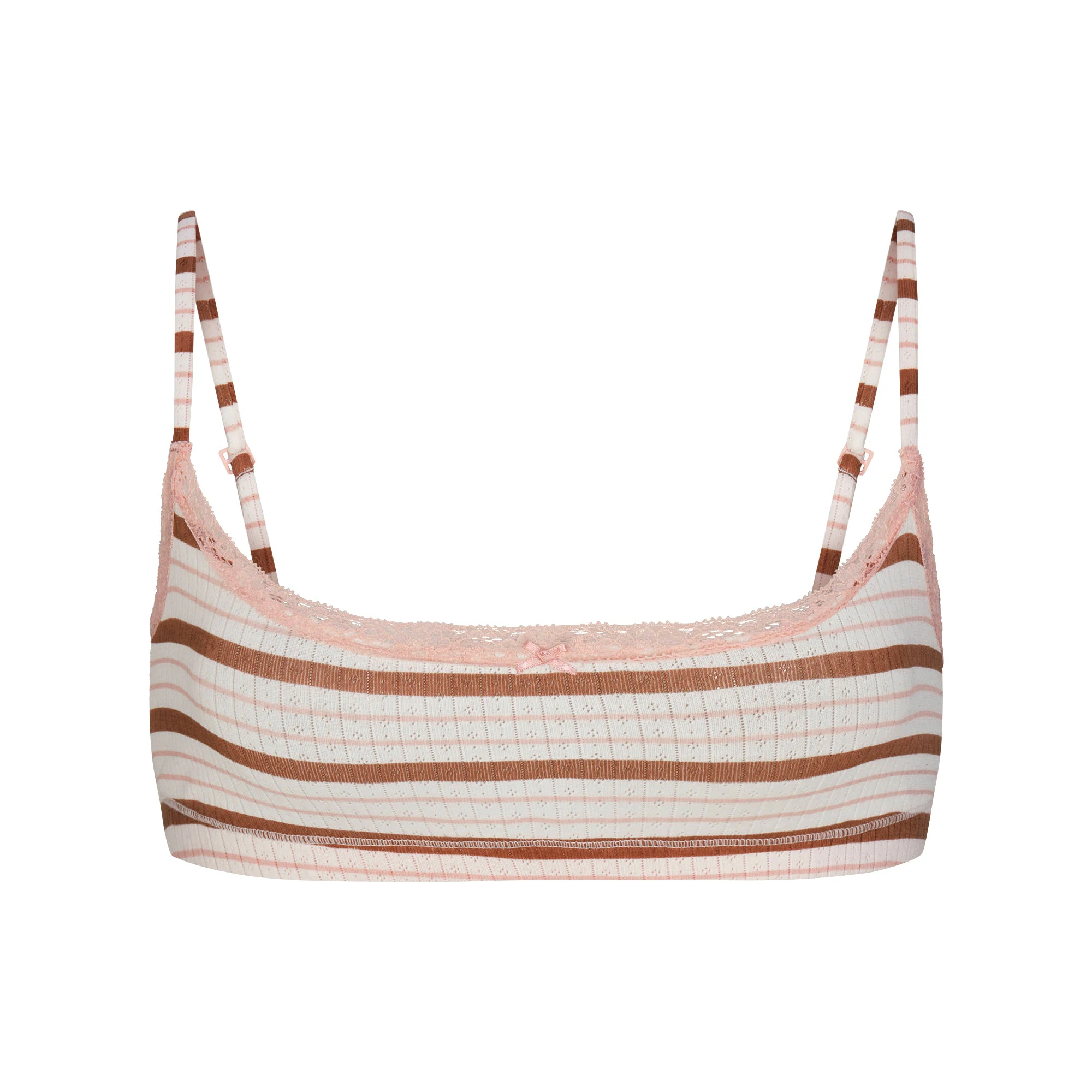 LIGHTWEIGHT COTTON POINTELLE SCOOP BRALETTE | VILLA EGRET RUNWAY STRIPE & LAYS FLAT ON A WHITE BACKGROUND | FLT
