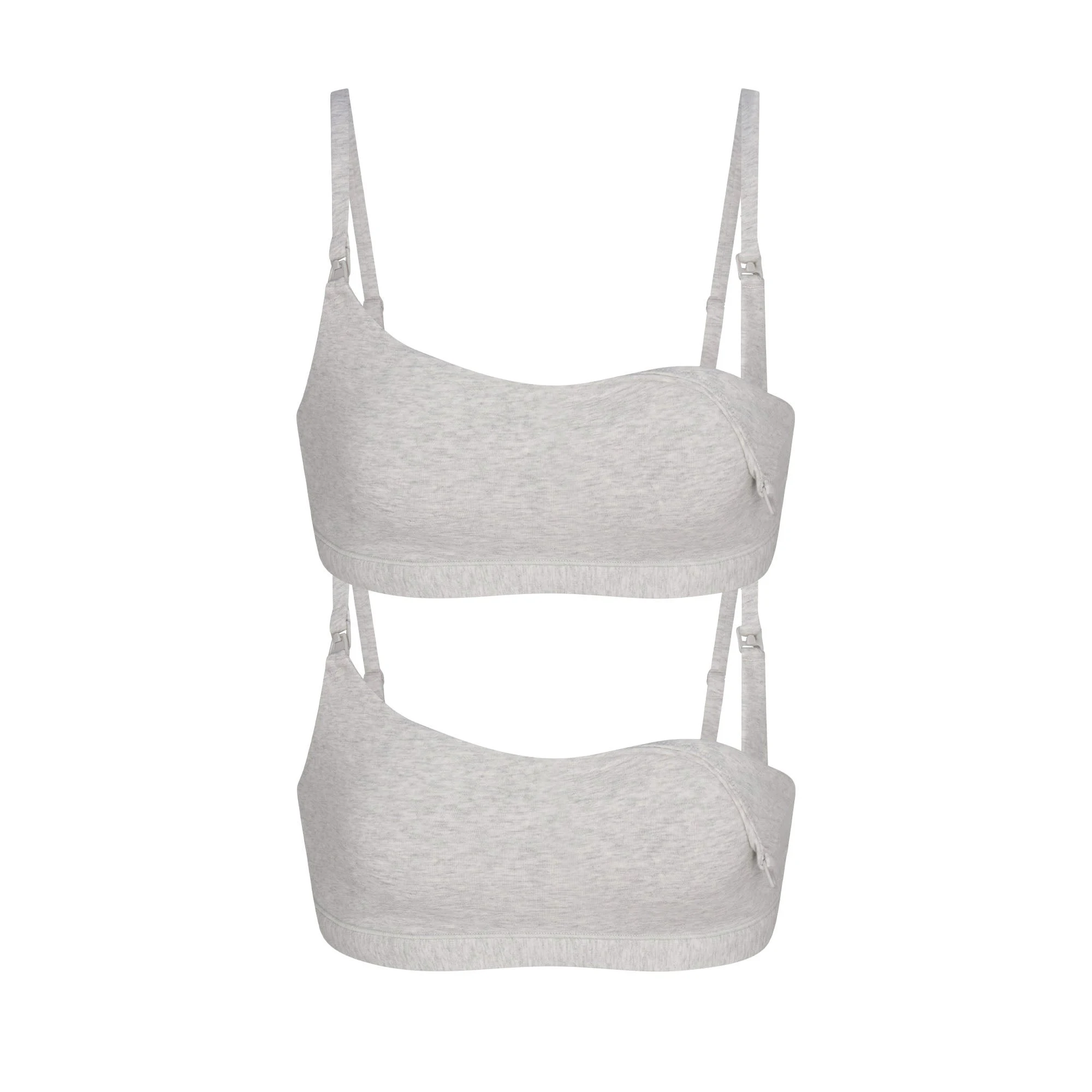 COTTON JERSEY MATERNITY NURSING SCOOP BRALETTE 2-PACK | LIGHT HEATHER GREY FLAT ON A WHITE BACKGROUND | FLT