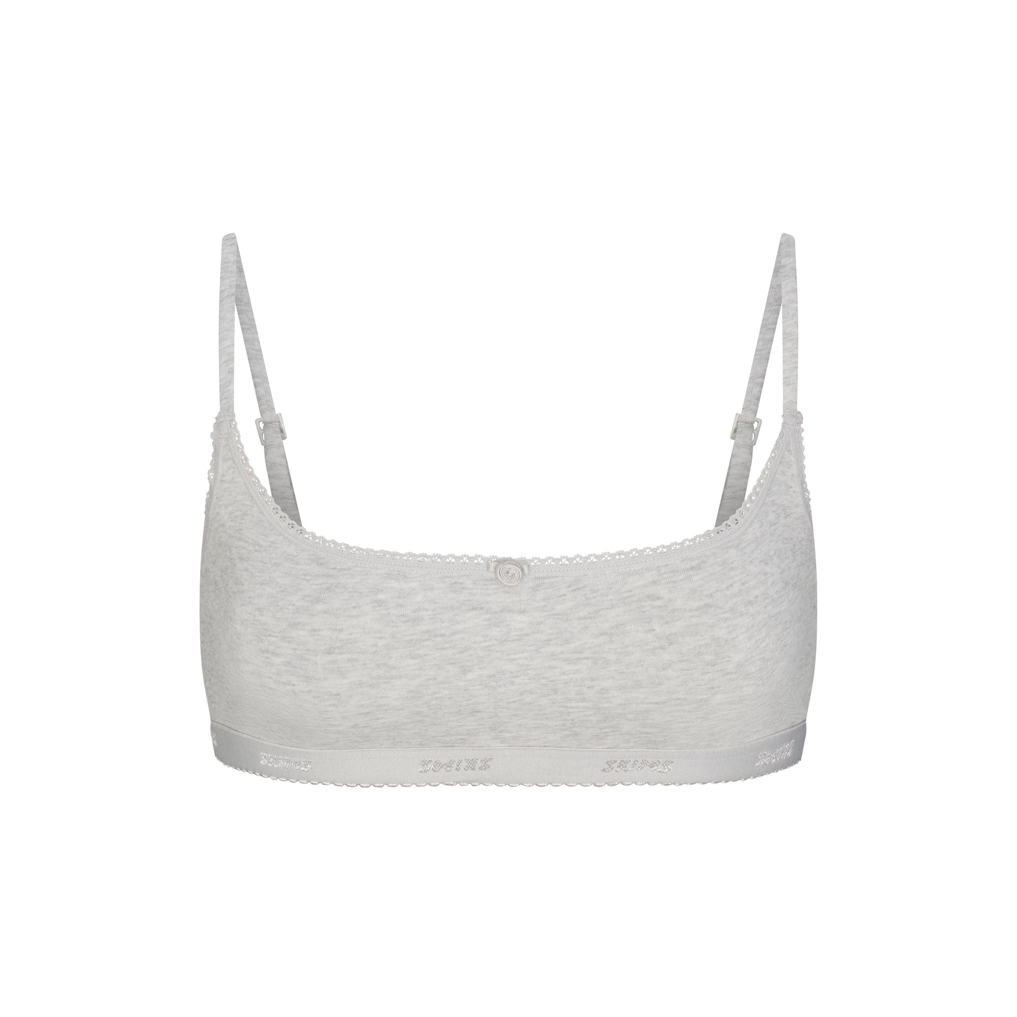 LIGHTWEIGHT COTTON LOGO PICOT SCOOP BRALETTE | LIGHT HEATHER GREY FLAT ON A WHITE BACKGROUND | FLT