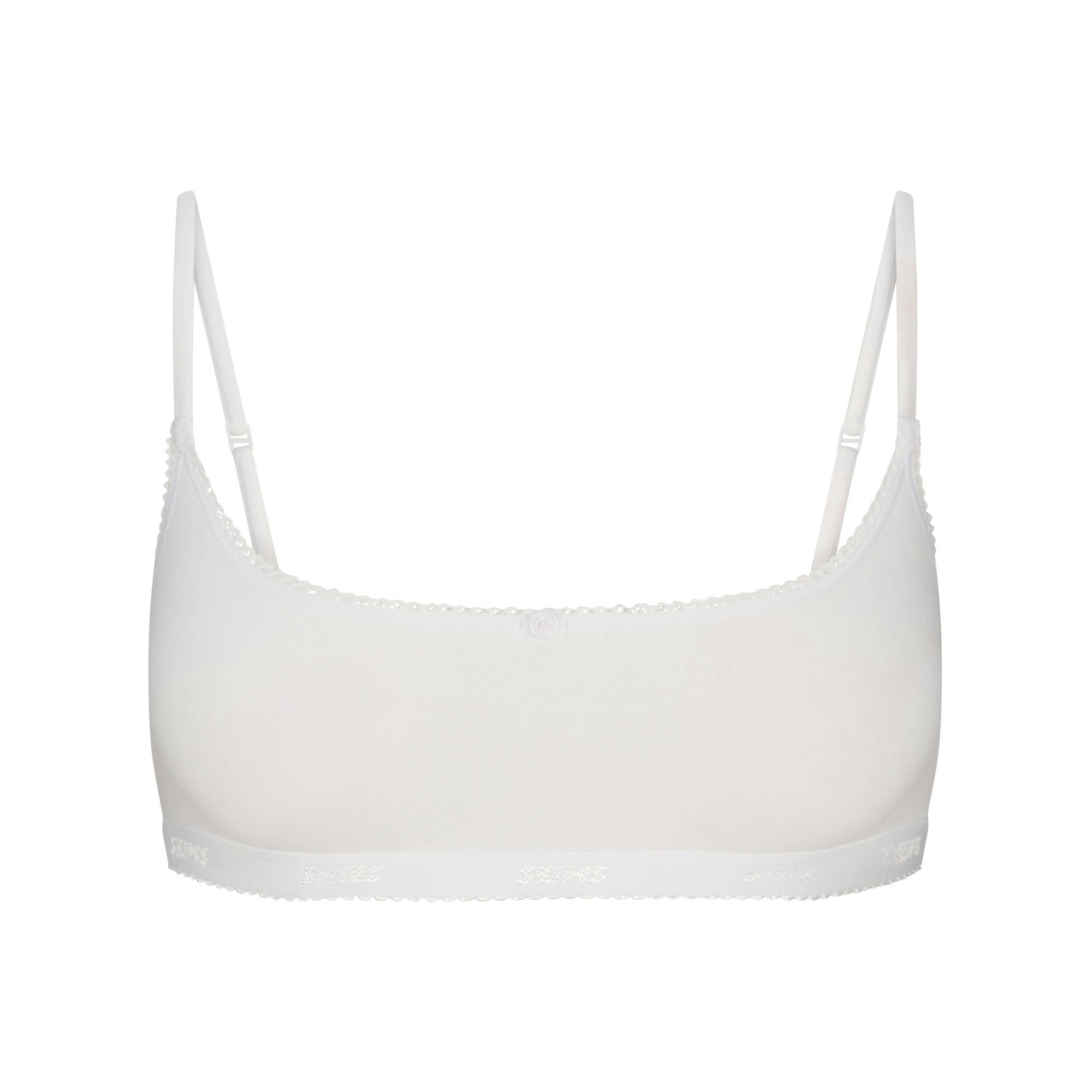 LIGHTWEIGHT COTTON LOGO PICOT SCOOP BRALETTE | SNOW FLAT ON A WHITE BACKGROUND | FLT