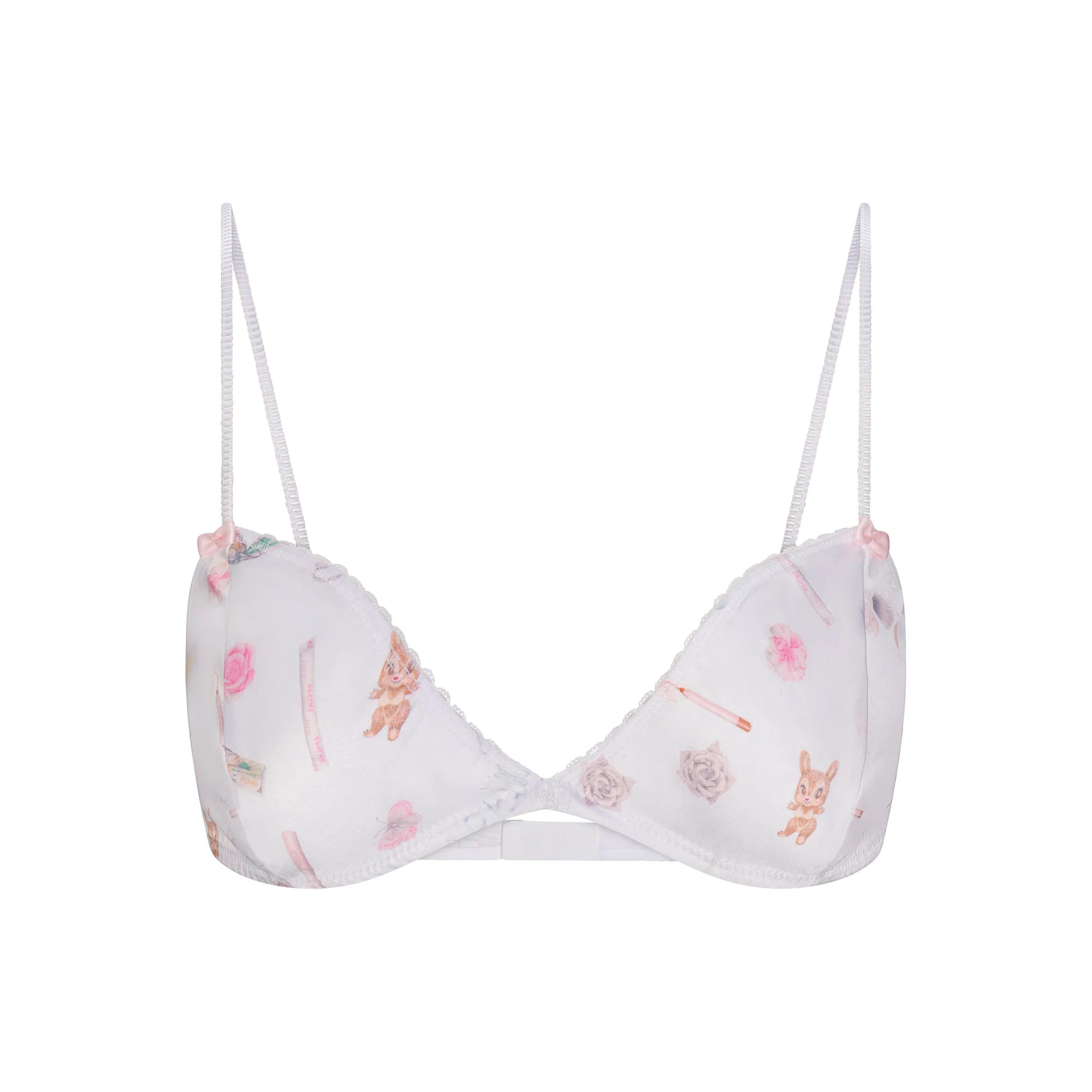 LIGHTWEIGHT SATIN TRIANGLE BRALETTE | SNOW ESSENTIALS BAG FLAT ON A WHITE BACKGROUND | FLT