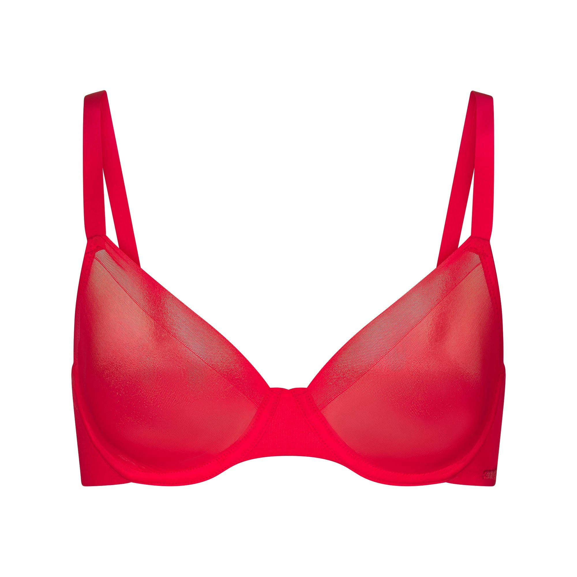 NO SHOW UNLINED DEMI BRA | RED (DEMI BRAS) LAYS FLAT ON A WHITE BACKGROUND | FLT