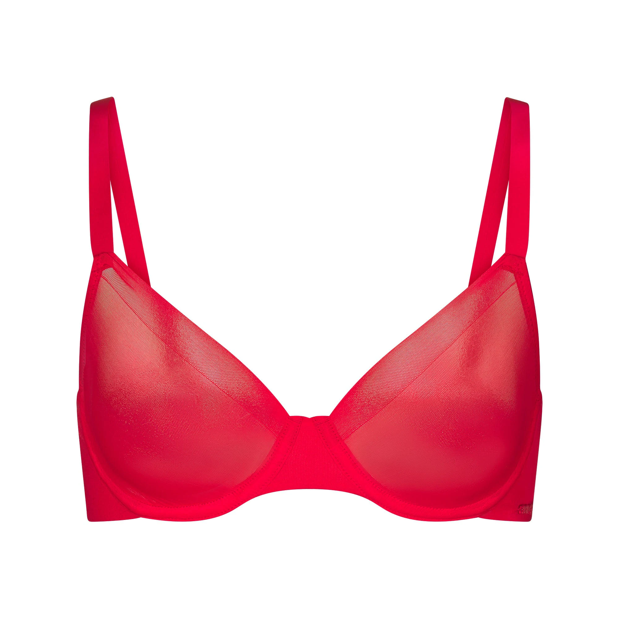 NO SHOW UNLINED DEMI BRA | RED (DEMI BRAS) LAYS FLAT ON A WHITE BACKGROUND | FLT