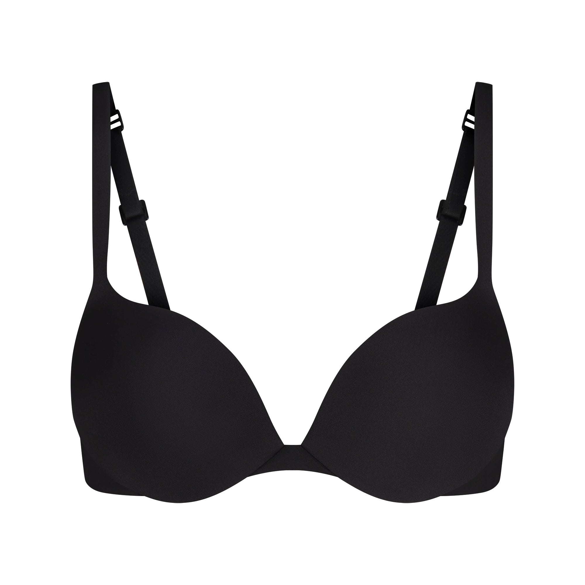 SKIMS ULTIMATE TEARDROP T-SHIRT BRA | ONYX FLAT ON A WHITE BACKGROUND | FLT