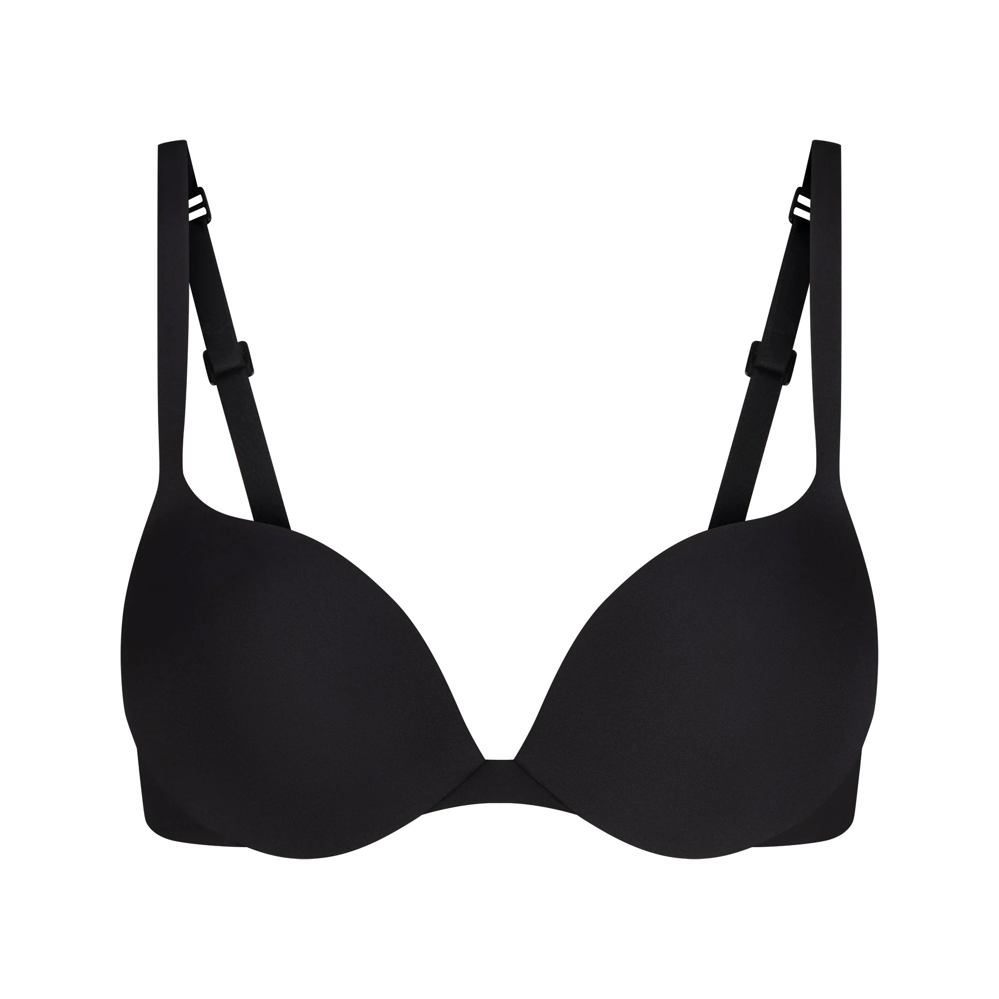 SKIMS ULTIMATE TEARDROP T-SHIRT BRA | ONYX FLAT ON A WHITE BACKGROUND | FLT
