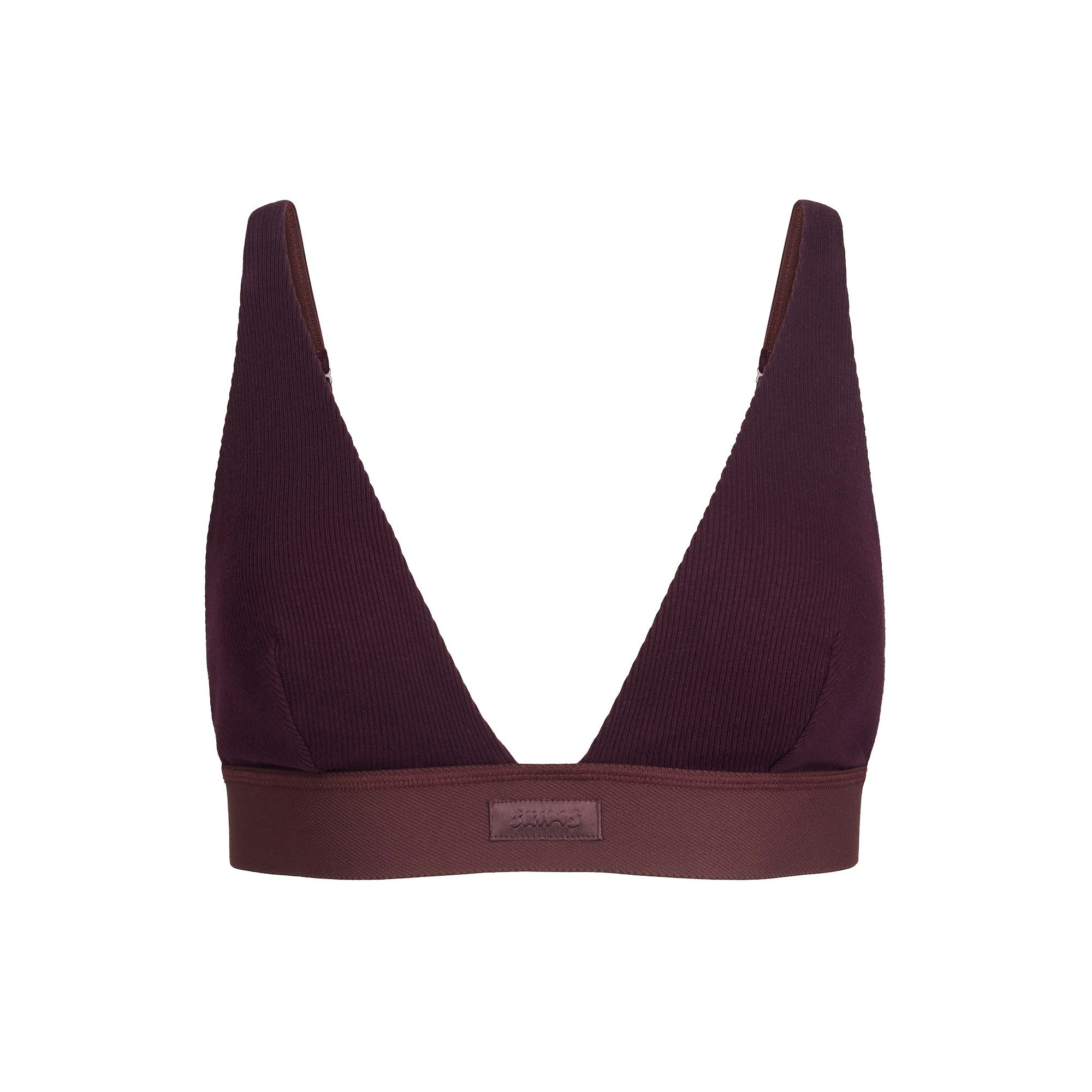 COTTON RIB PLUNGE BRALETTE | CURRANT FLAT ON A WHITE BACKGROUND @ | FLT