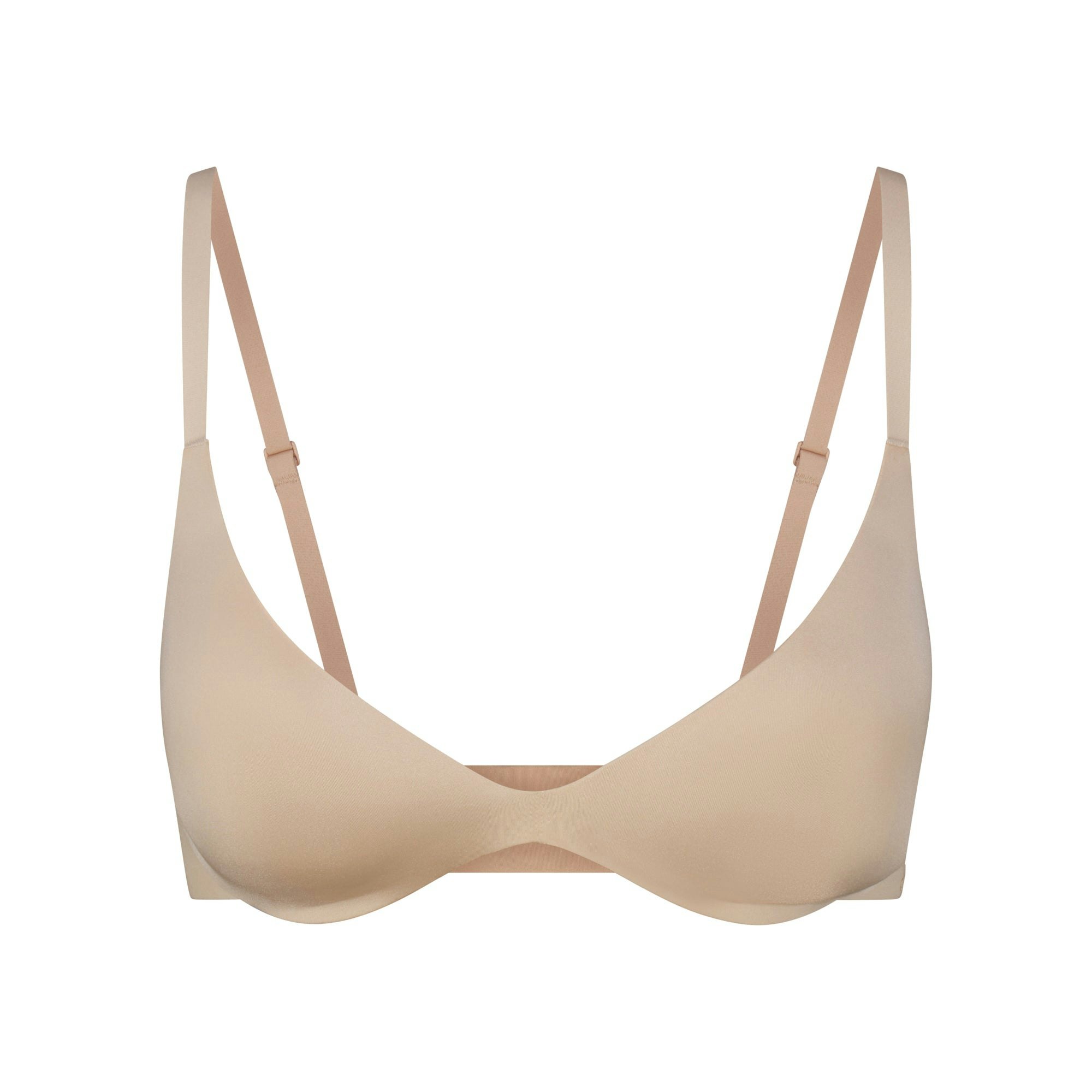WIRELESS FORM SUPER PUSH-UP BRA | SAND (PLUNGE BRAS) LAYS FLAT ON A WHITE BACKGROUND | FLT