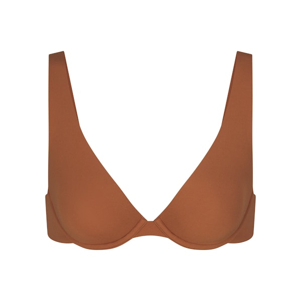 FITS EVERYBODY UNLINED APEX PLUNGE BRA | BRONZE (PLUNGE BRAS) LAYS FLAT ON A WHITE BACKGROUND | FLT