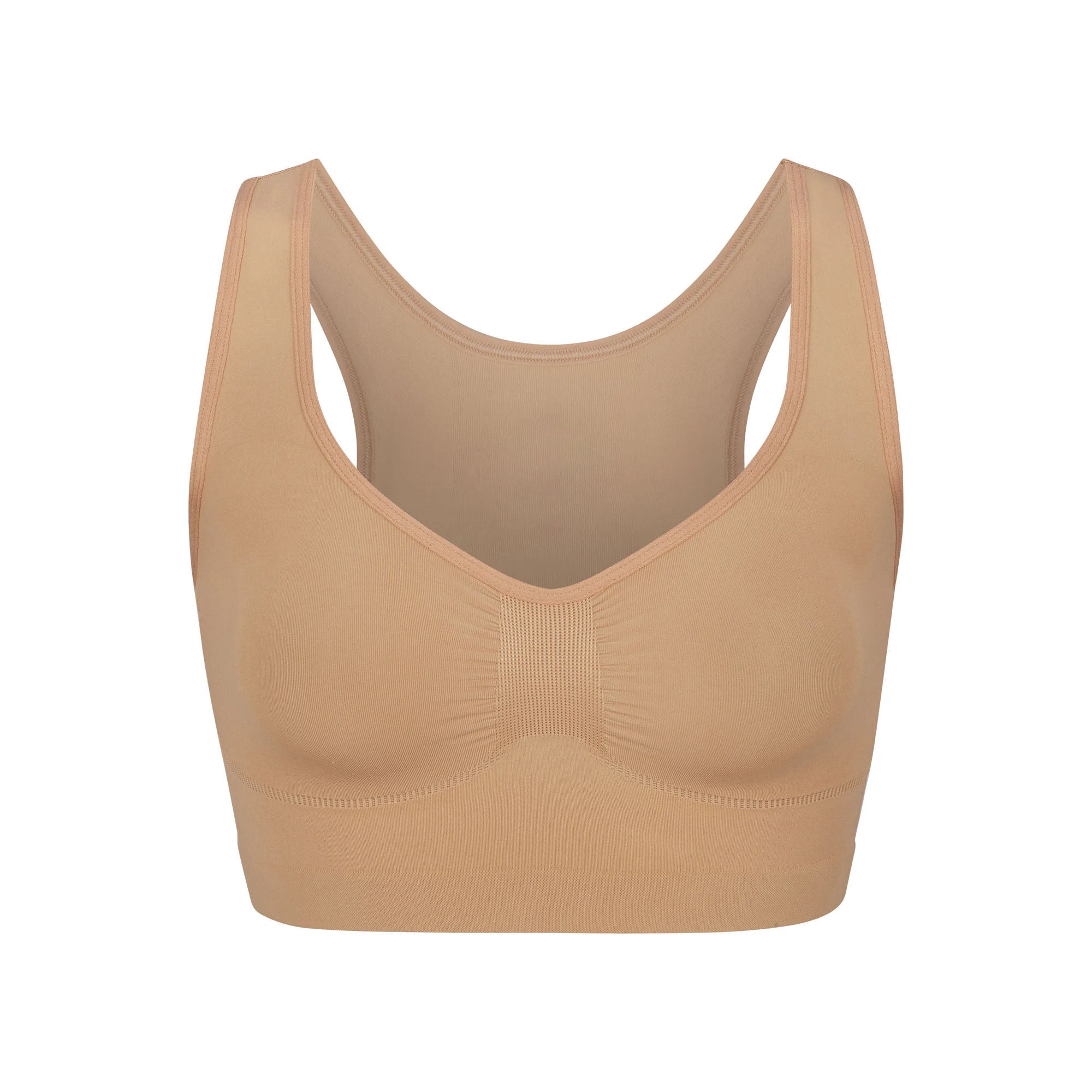 SEAMLESS SCULPT SCOOP PLUNGE BRALETTE LAYS FLAT ON A WHITE BACKGROUND