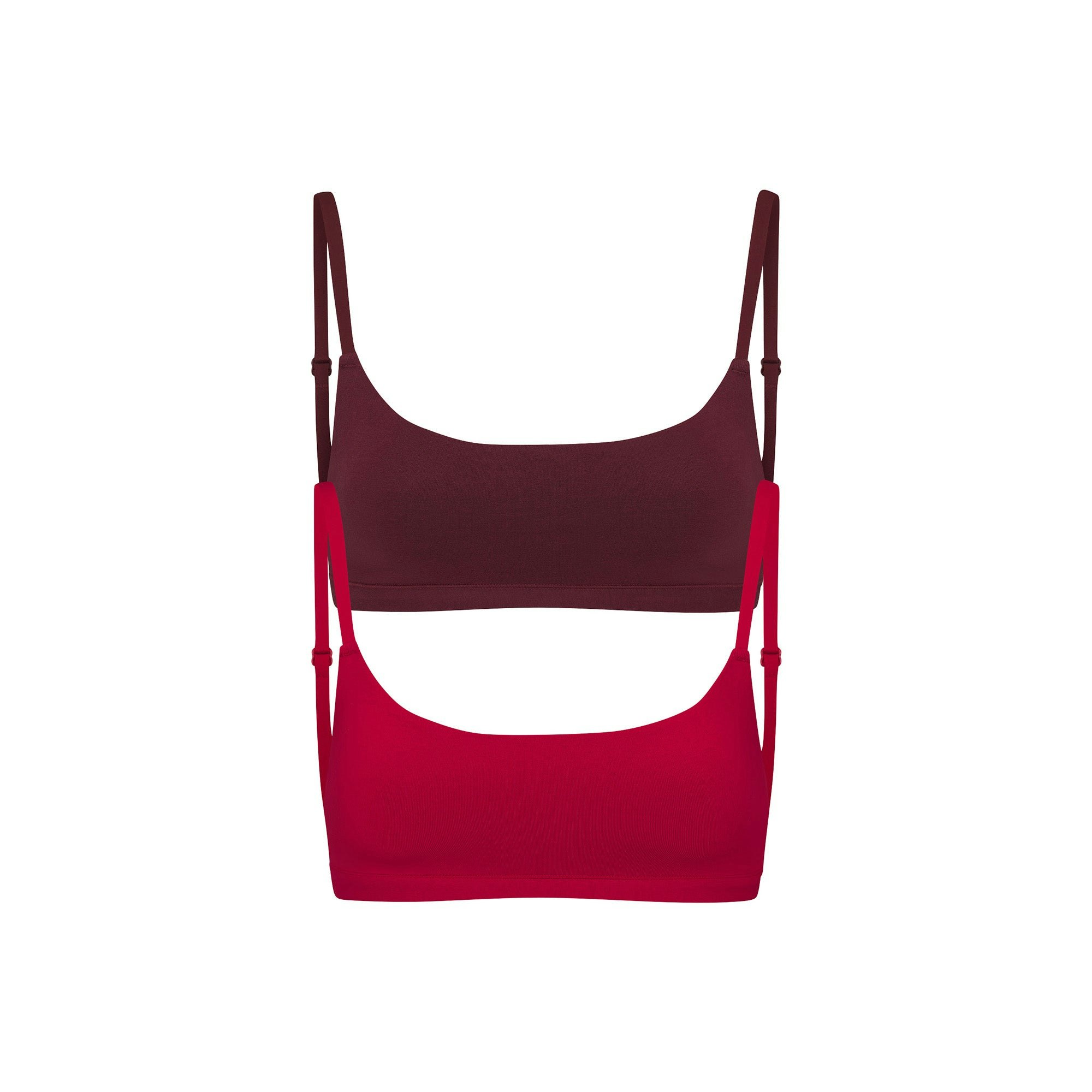 COTTON JERSEY SCOOP BRALETTE 2-PACK | CRANBERRY AND WINE FLAT ON A WHITE BACKGROUND | FLT | FOCUS: 0.0, 1.0, 0.9