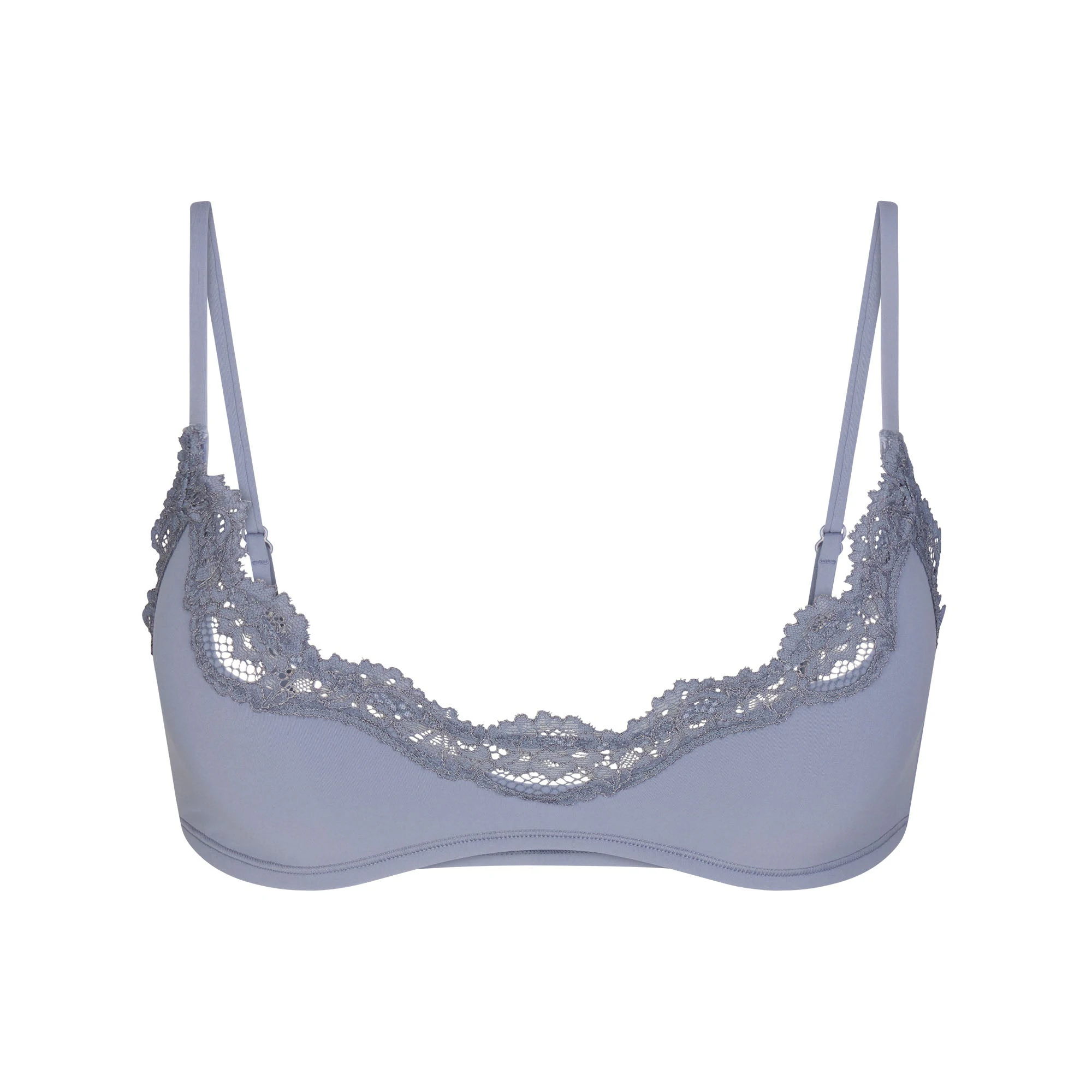 FITS EVERYBODY LACE UNLINED SCOOP BRA | SLATE TONAL & LAYS FLAT ON A WHITE BACKGROUND | FLT