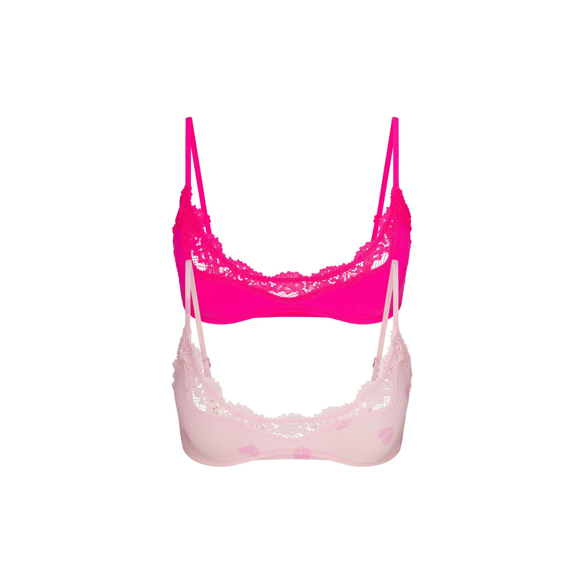 FITS EVERYBODY LACE SCOOP BRALETTE 2-PACK | FLAMINGO AND HEART BREAKER FLAT ON A WHITE BACKGROUND | FLT