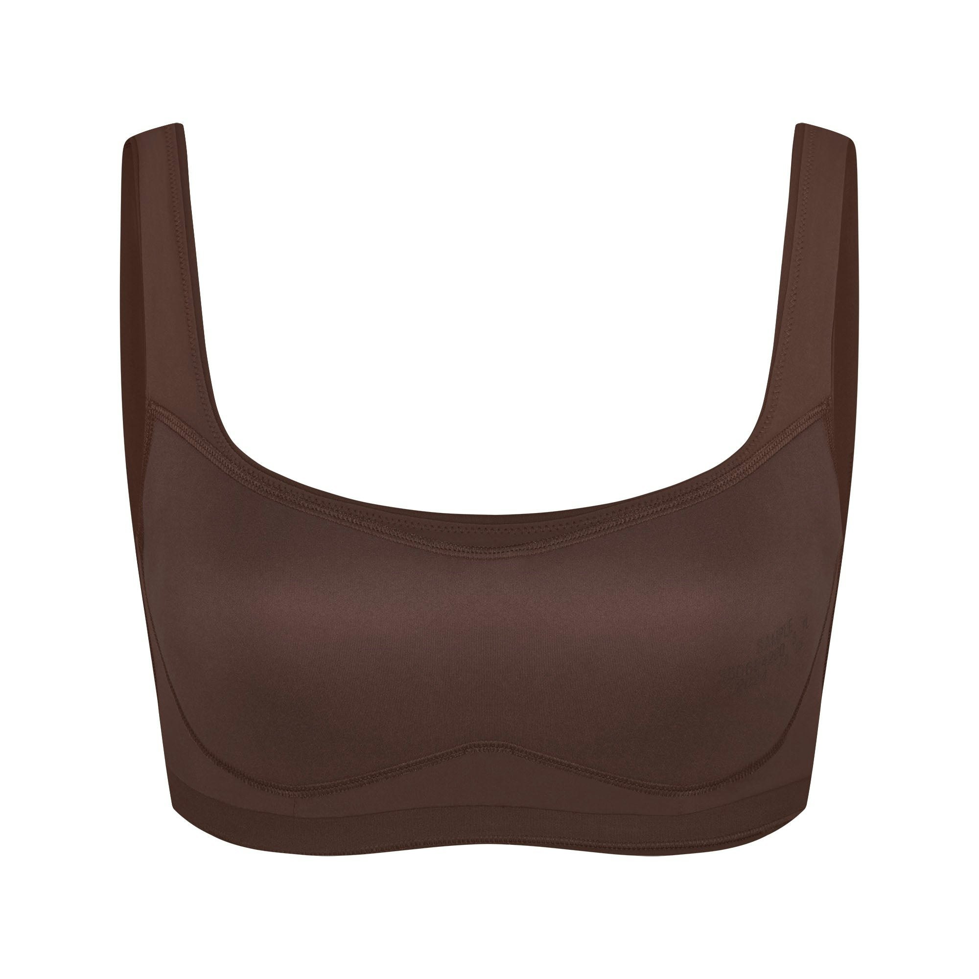 NikeSKIMS MATTE SCOOP NECK BRA | DARK SEPIA FLAT ON A WHITE BACKGROUND | FLT