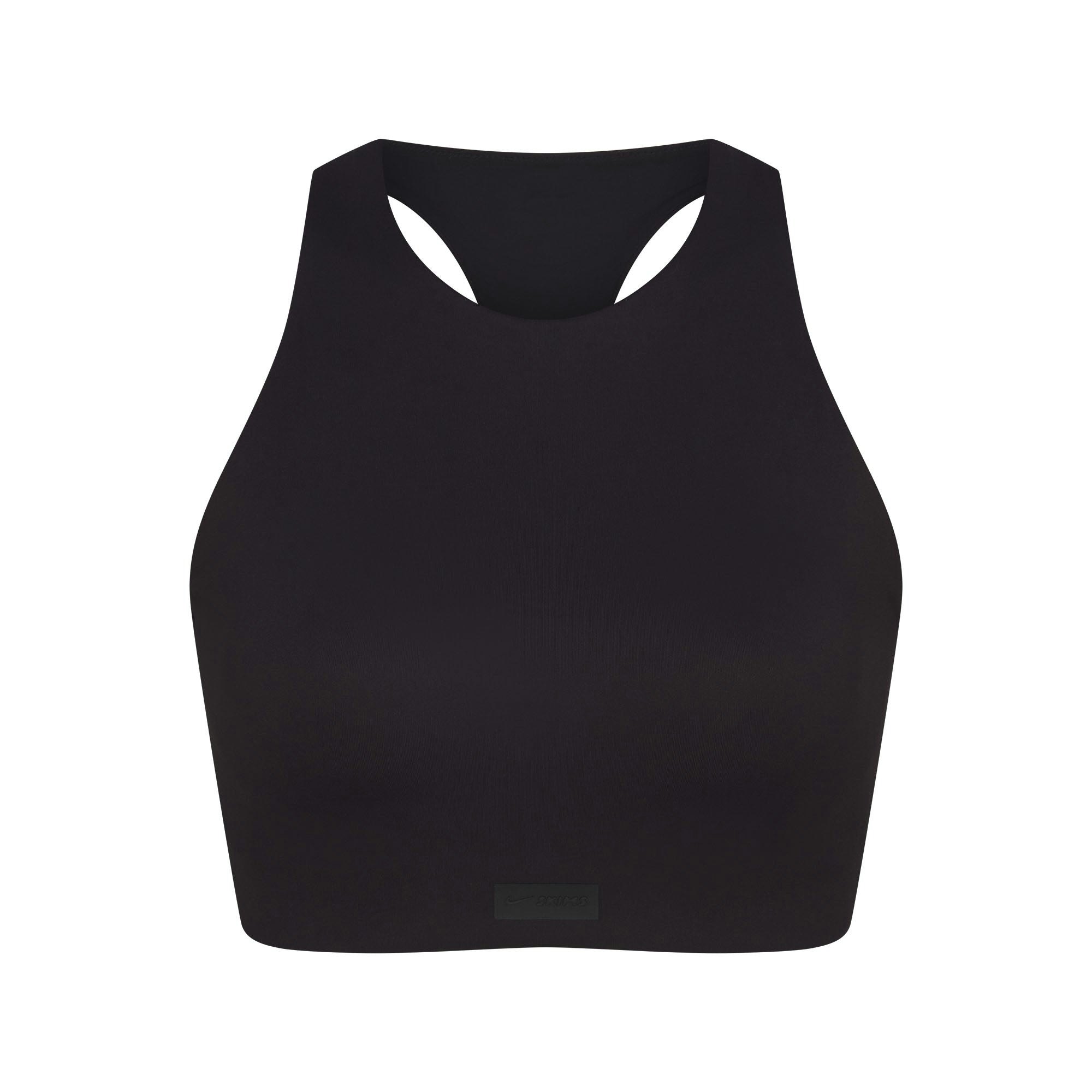 NikeSKIMS MATTE HIGH NECK BRA | OBSIDIAN FLAT ON A WHITE BACKGROUND | FLT