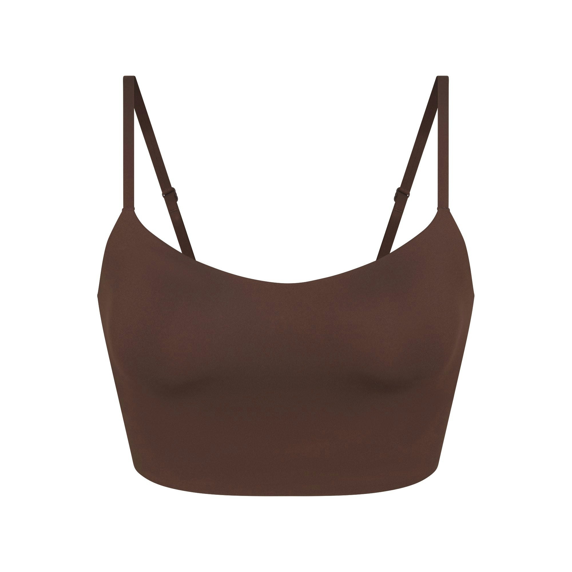 NikeSKIMS MATTE CAMI BRA TOP | DARK SEPIA FLAT ON A WHITE BACKGROUND | FLT