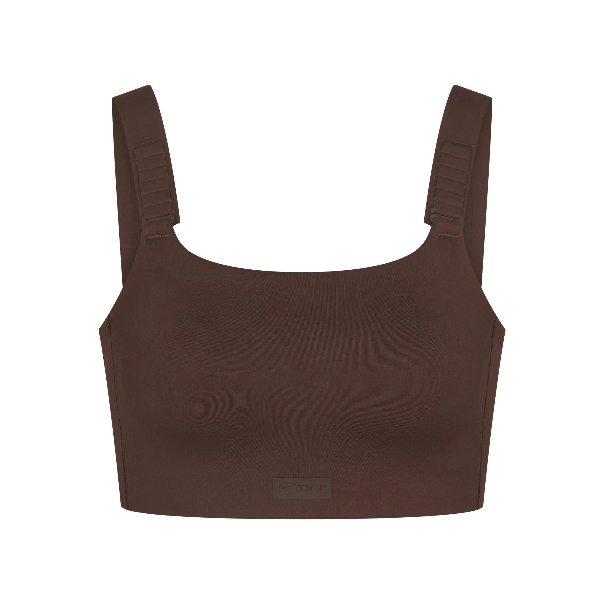 NikeSKIMS MATTE WIDE STRAP BRA | DARK SEPIA FLAT ON A WHITE BACKGROUND | FLT