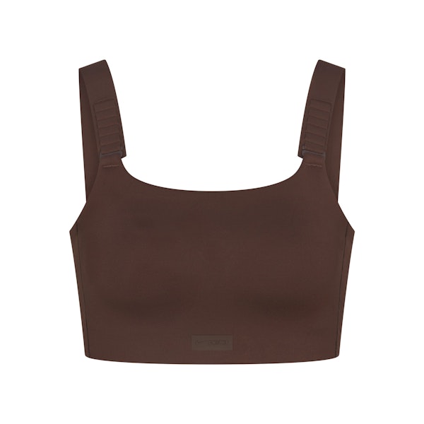 NikeSKIMS MATTE WIDE STRAP BRA | DARK SEPIA FLAT ON A WHITE BACKGROUND | FLT