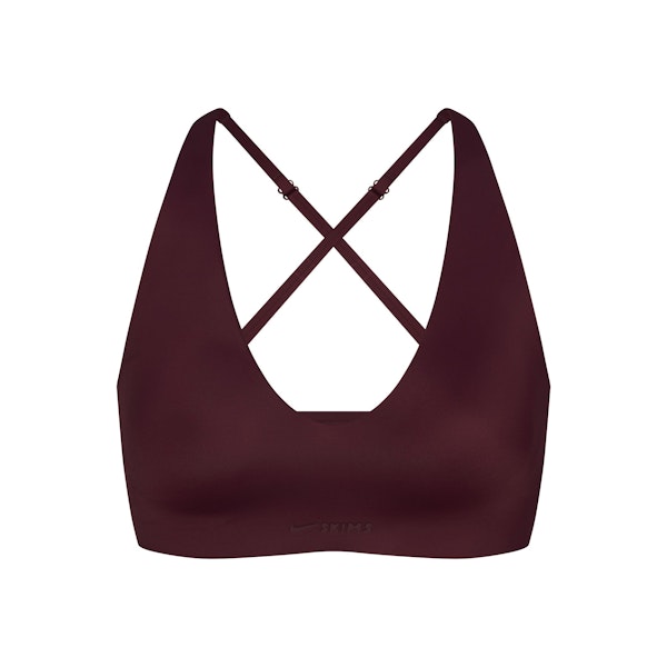 NikeSKIMS SHINE V-NECK BRA | CURRANT FLAT ON A WHITE BACKGROUND | FLT