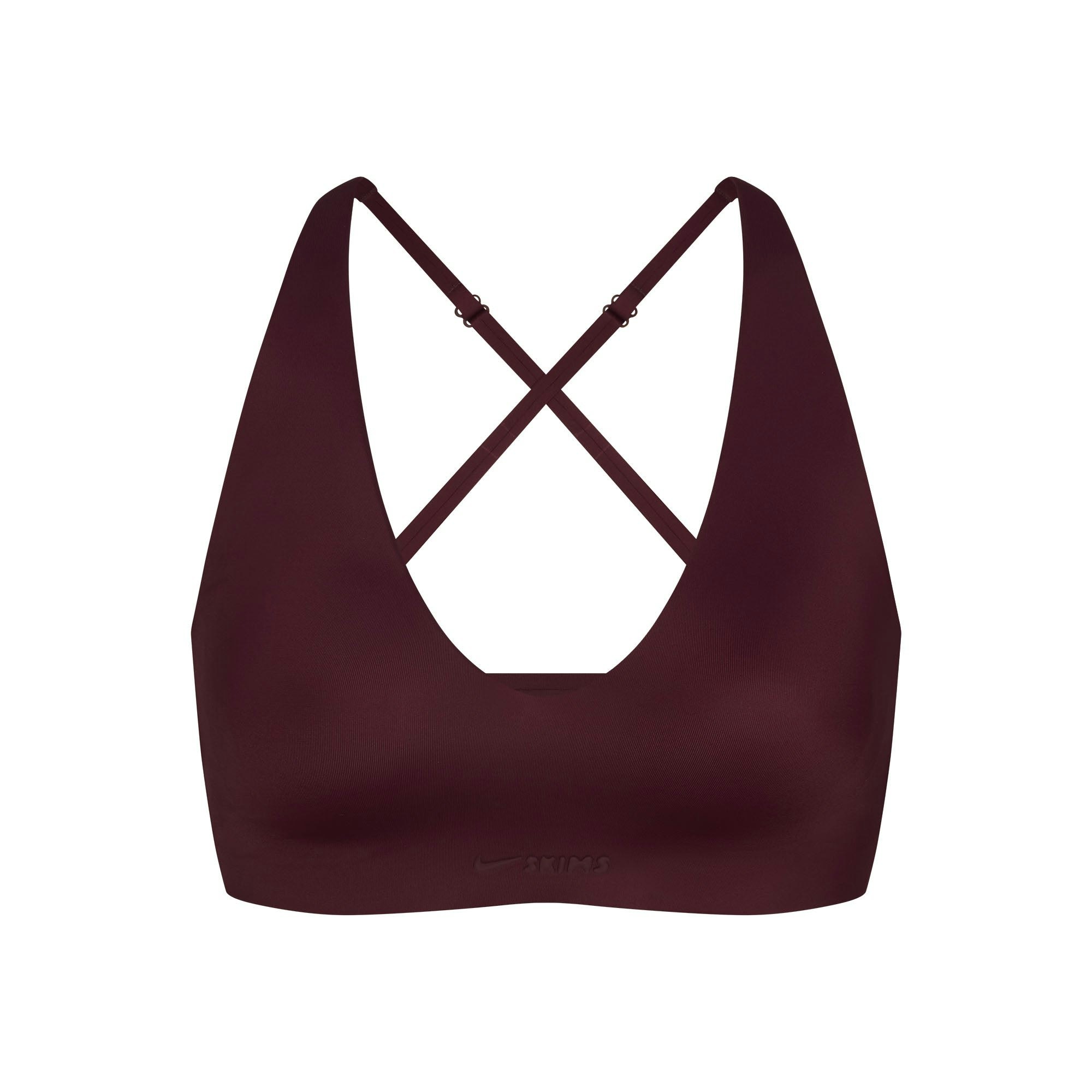 NikeSKIMS SHINE V-NECK BRA | CURRANT FLAT ON A WHITE BACKGROUND | FLT