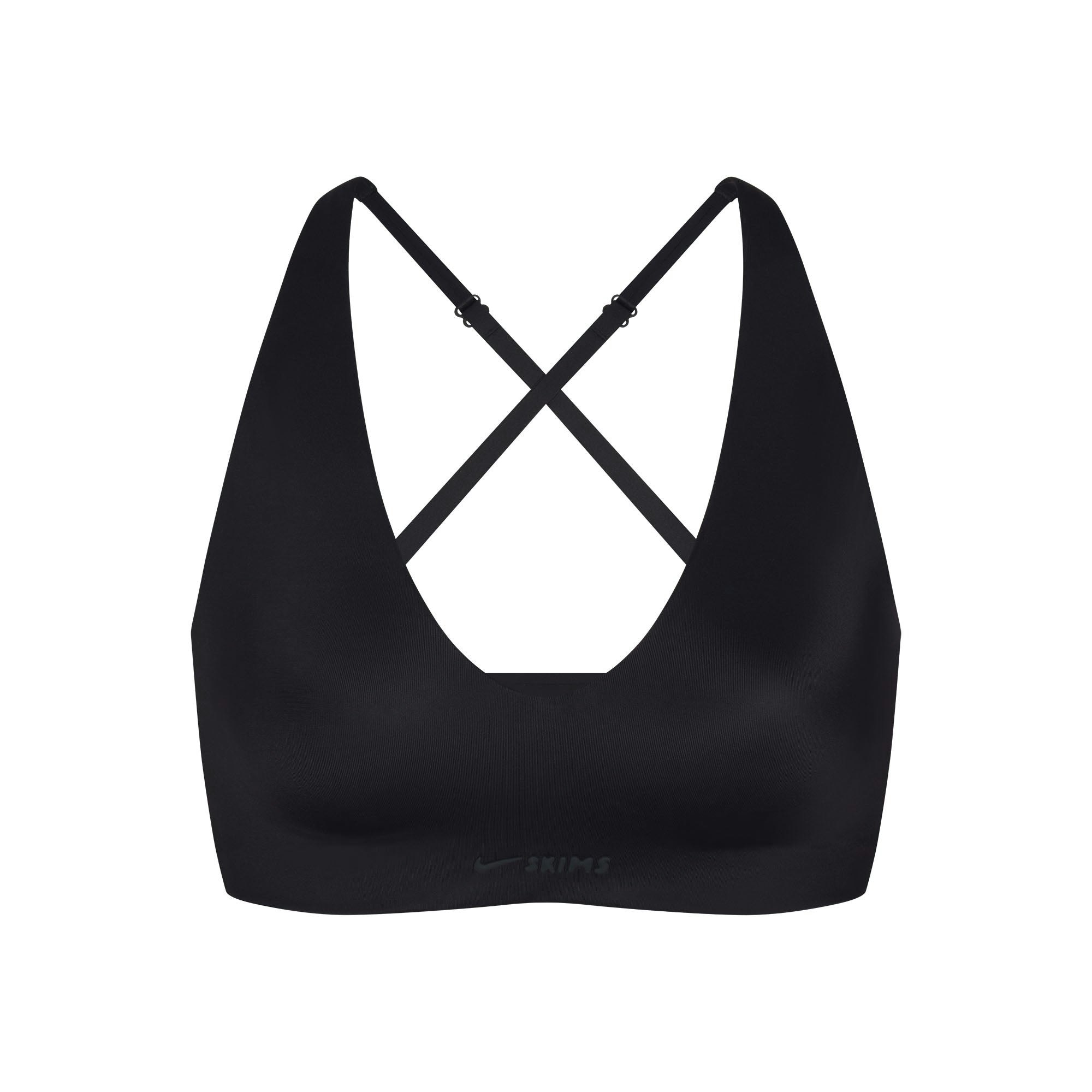 NikeSKIMS SHINE V-NECK BRA | OBSIDIAN FLAT ON A WHITE BACKGROUND | FLT