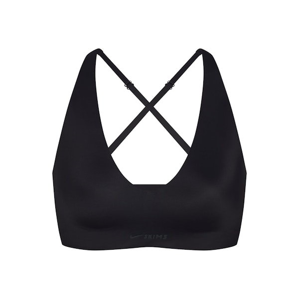 NikeSKIMS SHINE V-NECK BRA | OBSIDIAN FLAT ON A WHITE BACKGROUND | FLT