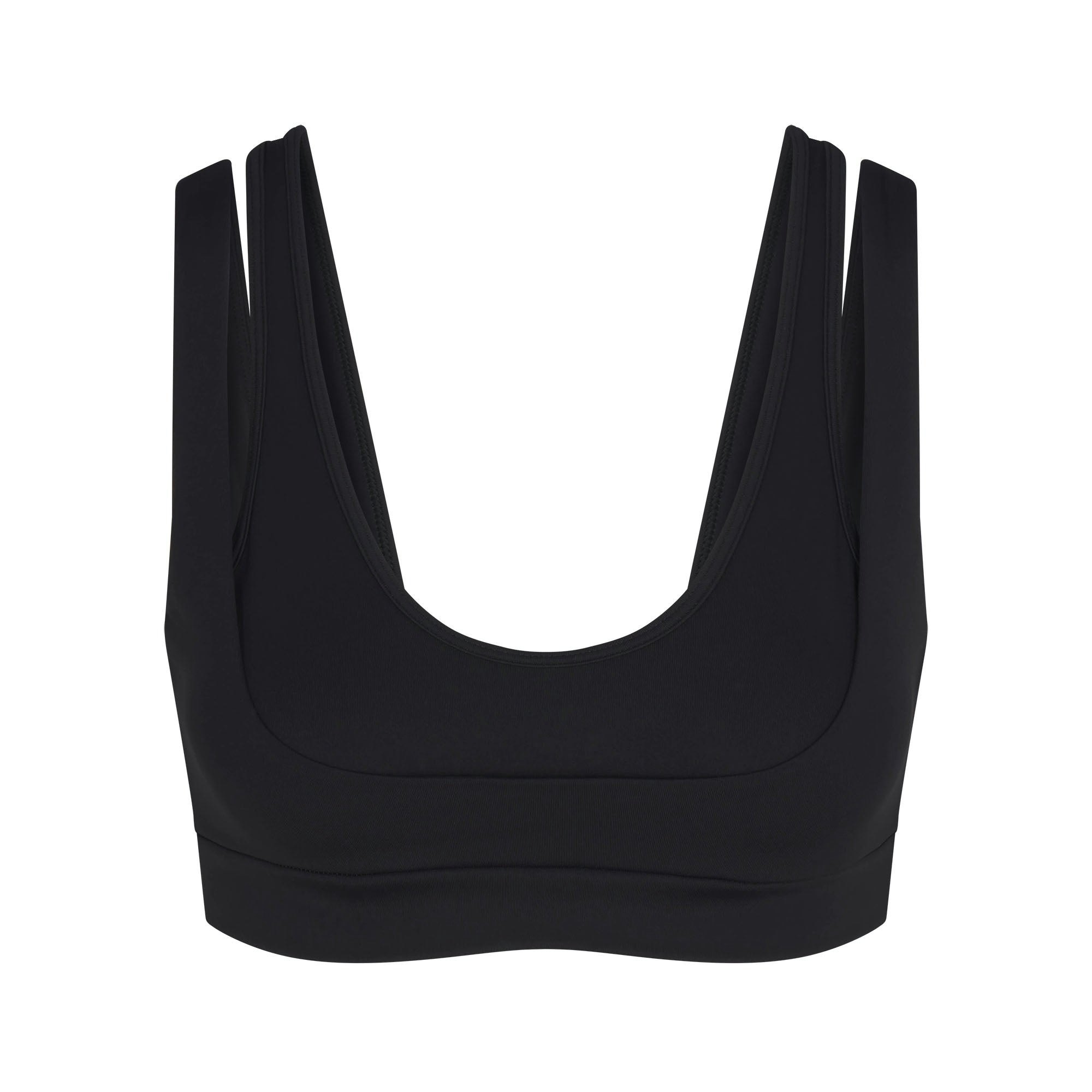 NikeSKIMS MATTE DOUBLE STRAP SCOOP BRA | OBSIDIAN FLAT ON A WHITE BACKGROUND | FLT