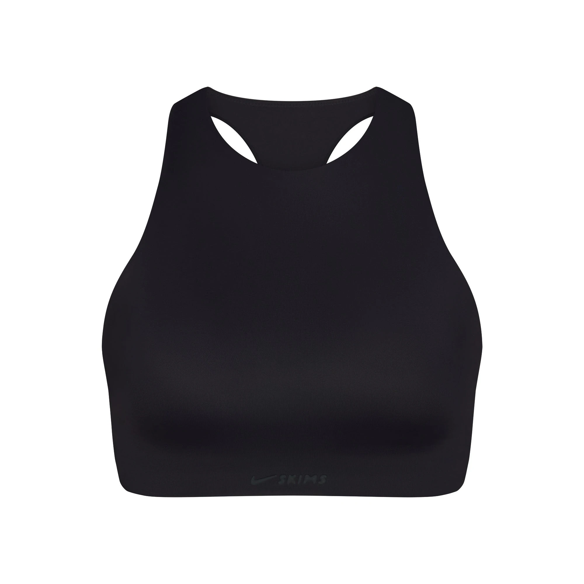 NikeSKIMS SHINE HIGH NECK BRA | OBSIDIAN FLAT ON A WHITE BACKGROUND | FLT