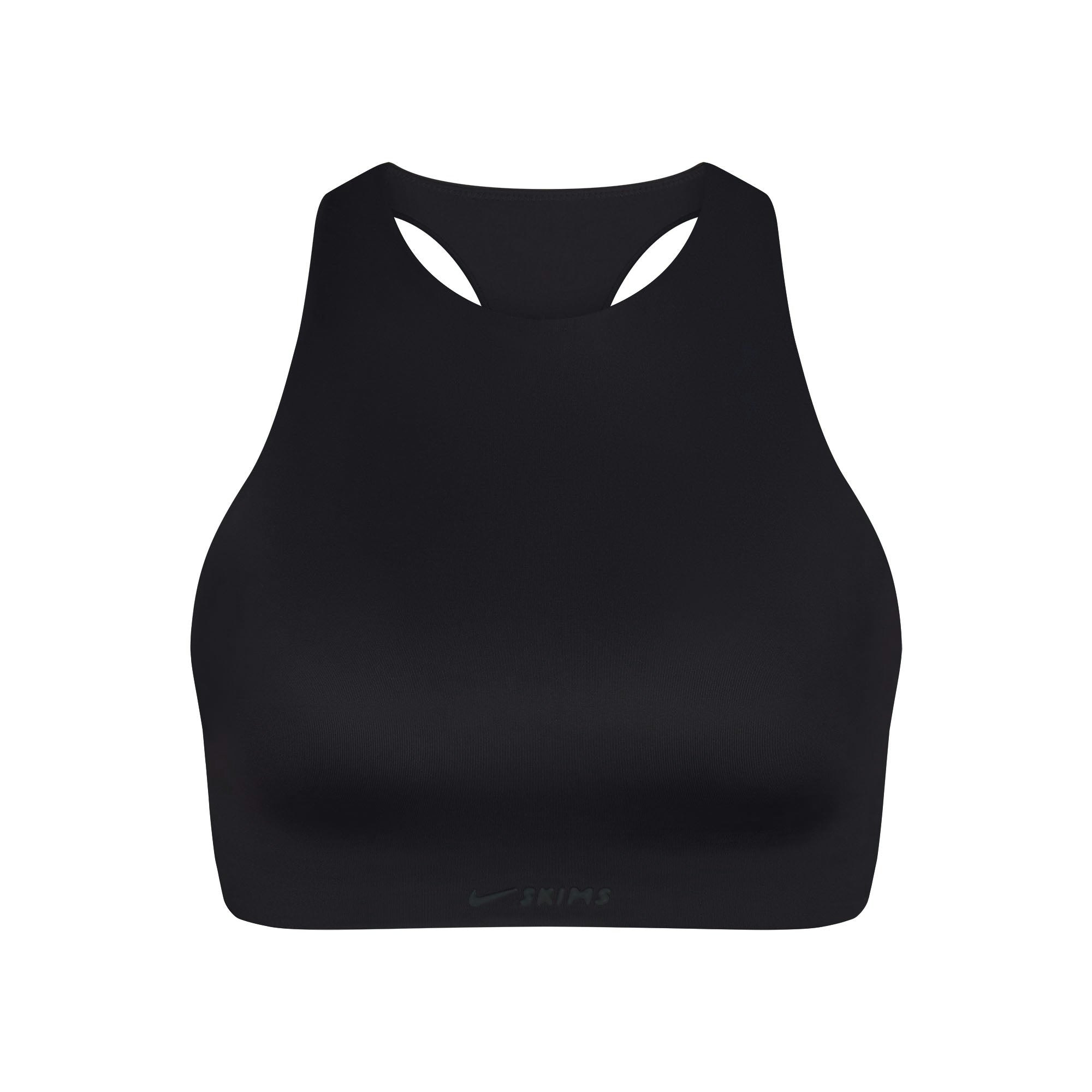 NikeSKIMS SHINE HIGH NECK BRA | OBSIDIAN FLAT ON A WHITE BACKGROUND | FLT