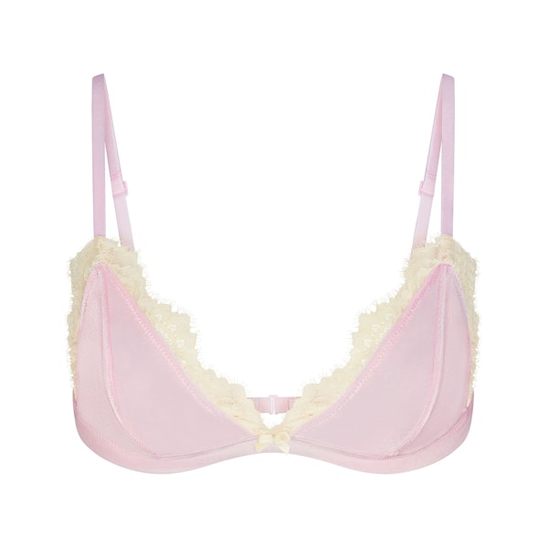 VELVET LACE TRIANGLE BRALETTE | CHERRY BLOSSOM (TRIANGLE BRALETTES) LAYS FLAT ON A WHITE BACKGROUND