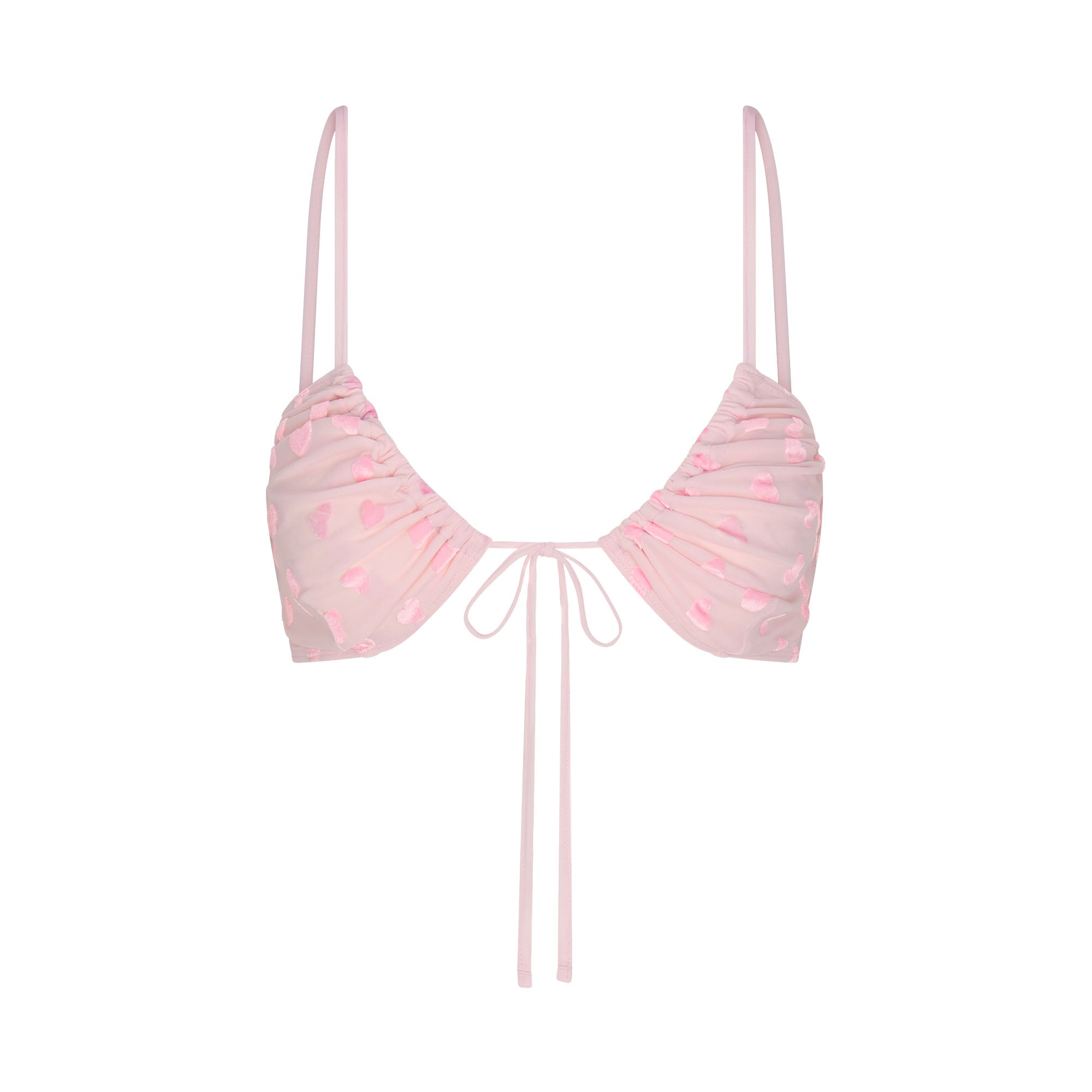 SHEER VELVET TIE FRONT BRALETTE BABY PINK XXS