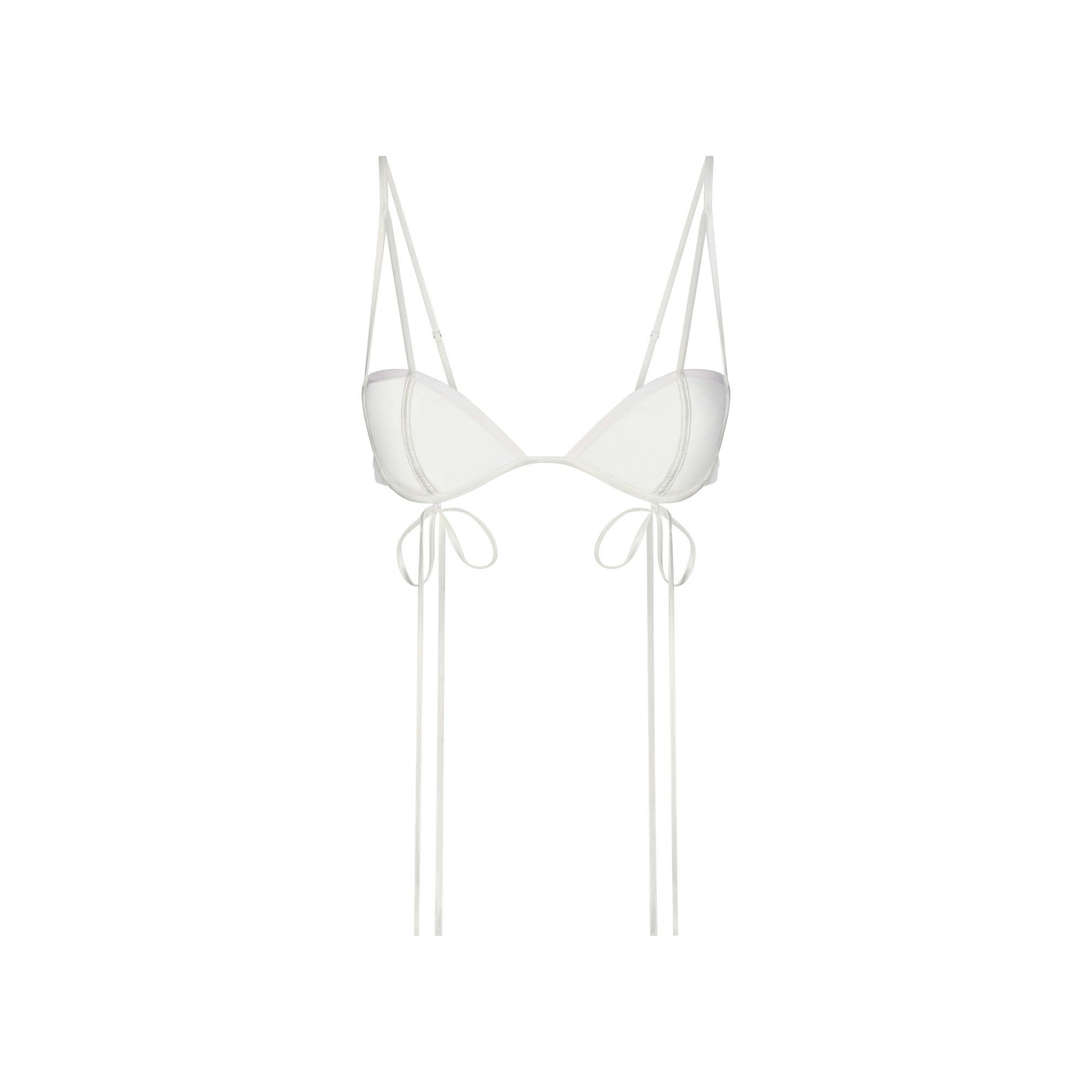 ULTRA FINE MESH BOW BRA | IVORY LAYS FLAT ON A WHITE BACKGROUND | FLT 