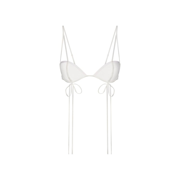 ULTRA FINE MESH BOW BRA | IVORY LAYS FLAT ON A WHITE BACKGROUND | FLT 