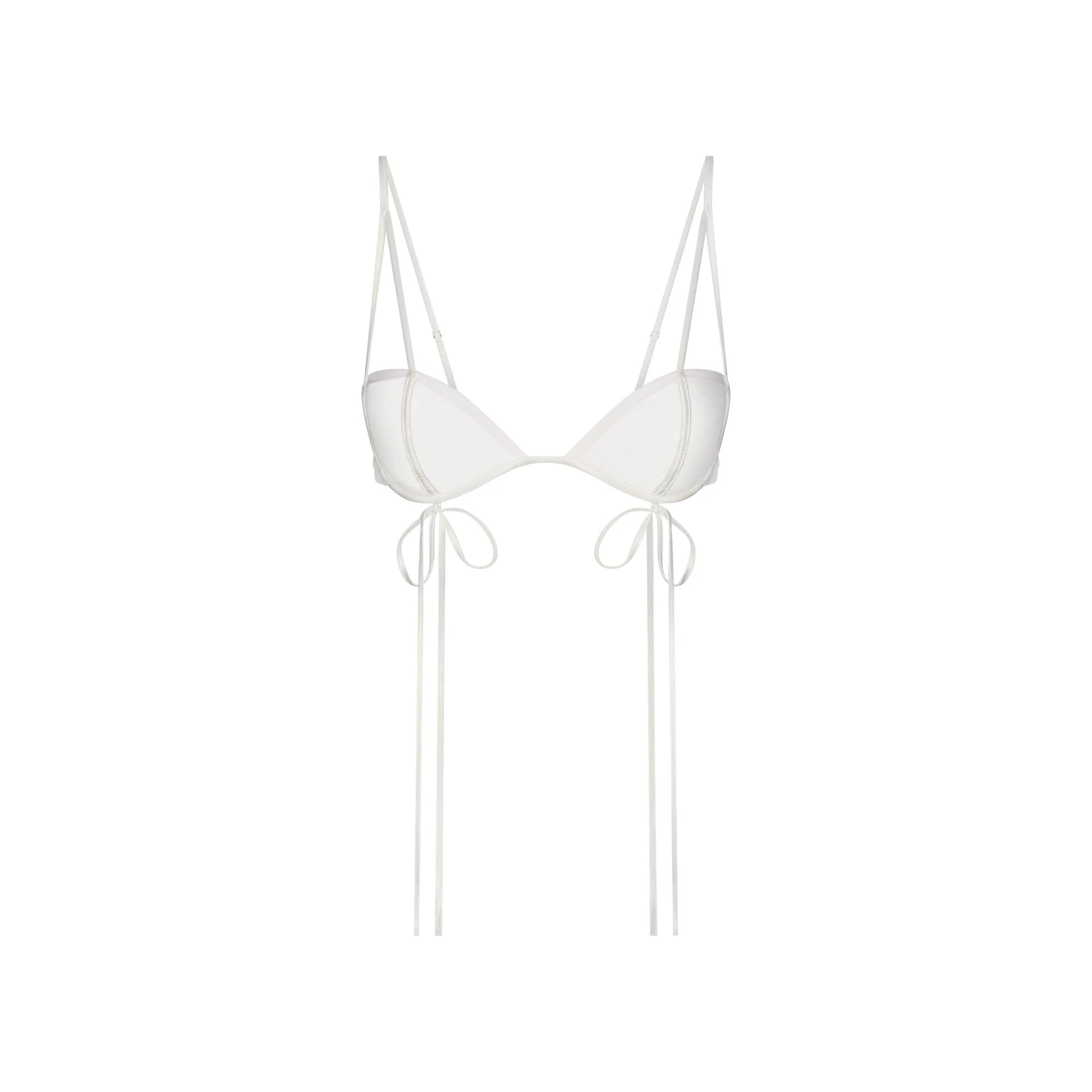 ULTRA FINE MESH BOW BRA | IVORY LAYS FLAT ON A WHITE BACKGROUND | FLT