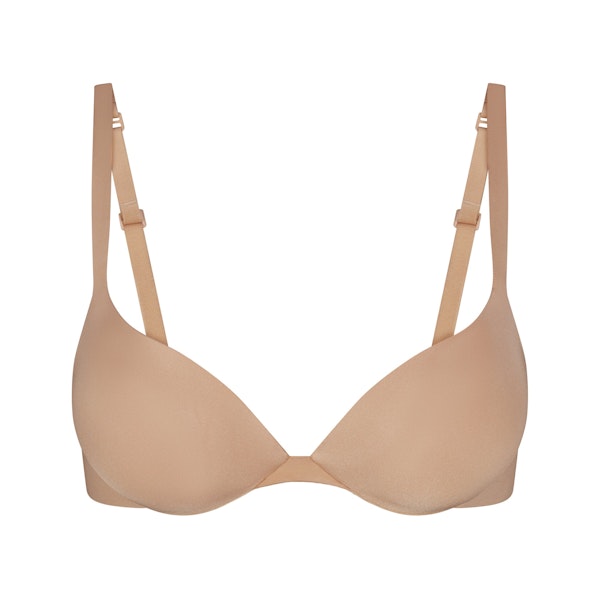 SKIMS ULTIMATE BRA TEARDROP PUSH-UP BRA | CLAY (PLUNGE BRAS) LAYS FLAT ON A WHITE BACKGROUND | FLT