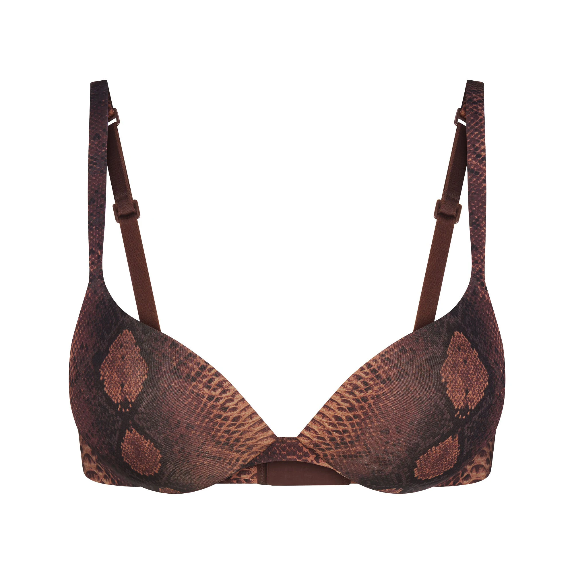 SKIMS ULTIMATE BRA TEARDROP PUSH-UP BRA | ESPRESSO SNAKESKIN PRINT (PLUNGE BRAS) FLAT ON A WHITE BACKGROUND | FLT