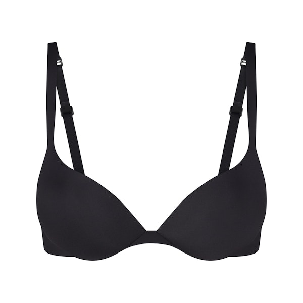 SKIMS ULTIMATE BRA TEARDROP PUSH-UP BRA | ONYX (PLUNGE BRAS) LAYS FLAT ON A WHITE BACKGROUND | FLT