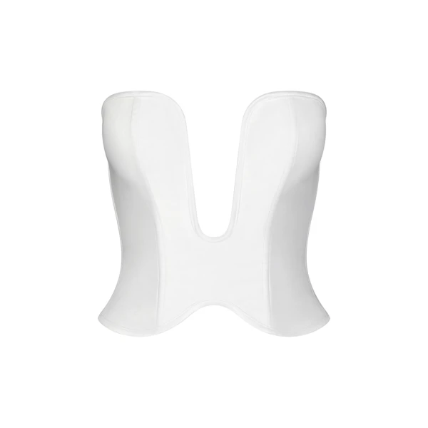 SKIMS ROMANCE SATIN PLUNGE CORSET | SNOW (CORSET TOPS) LAYS FLAT ON A WHITE BACKGROUND | FLT