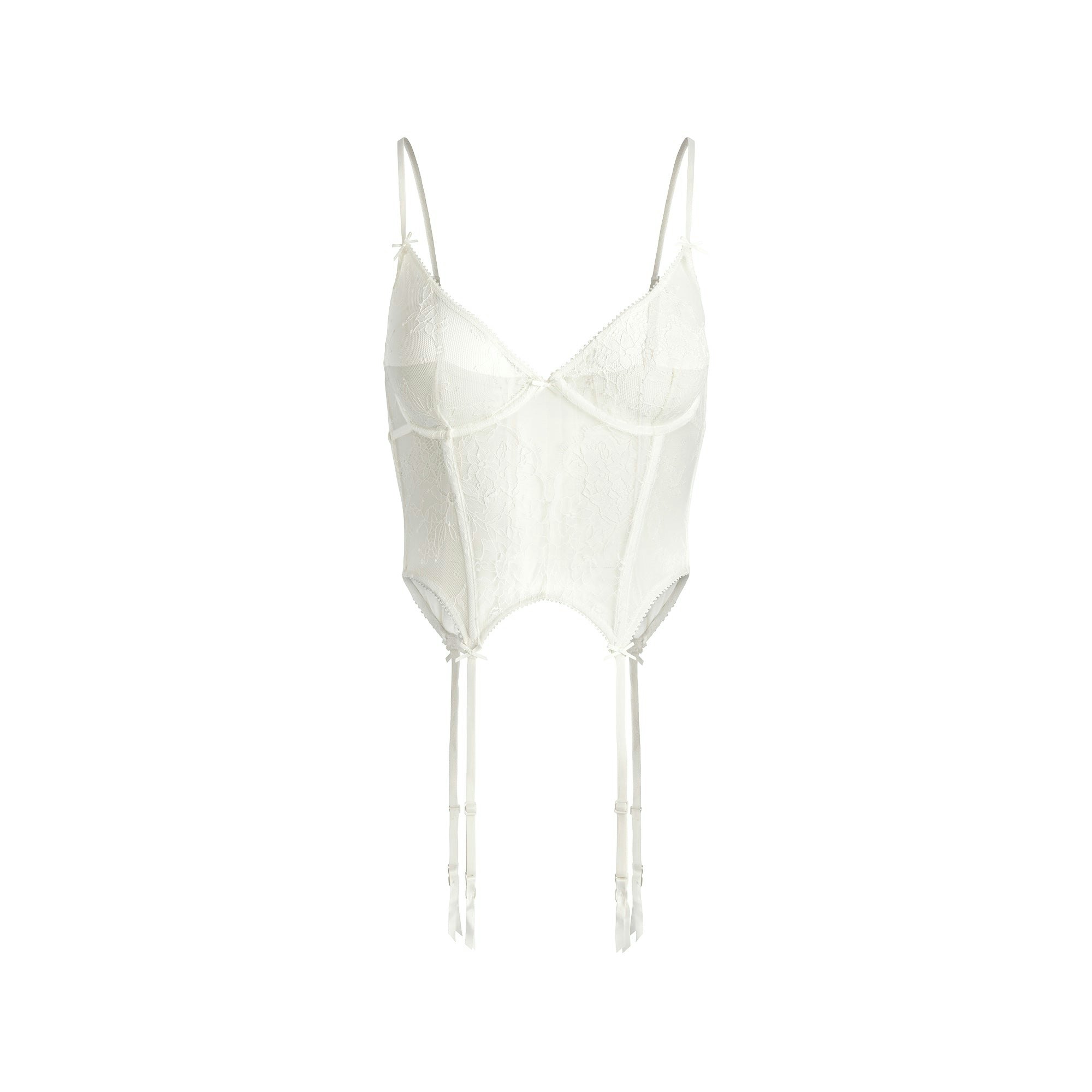 ULTRA FINE LACE SCOOP CORSET | MARBLE FLAT ON A WHITE BACKGROUND | FLT
