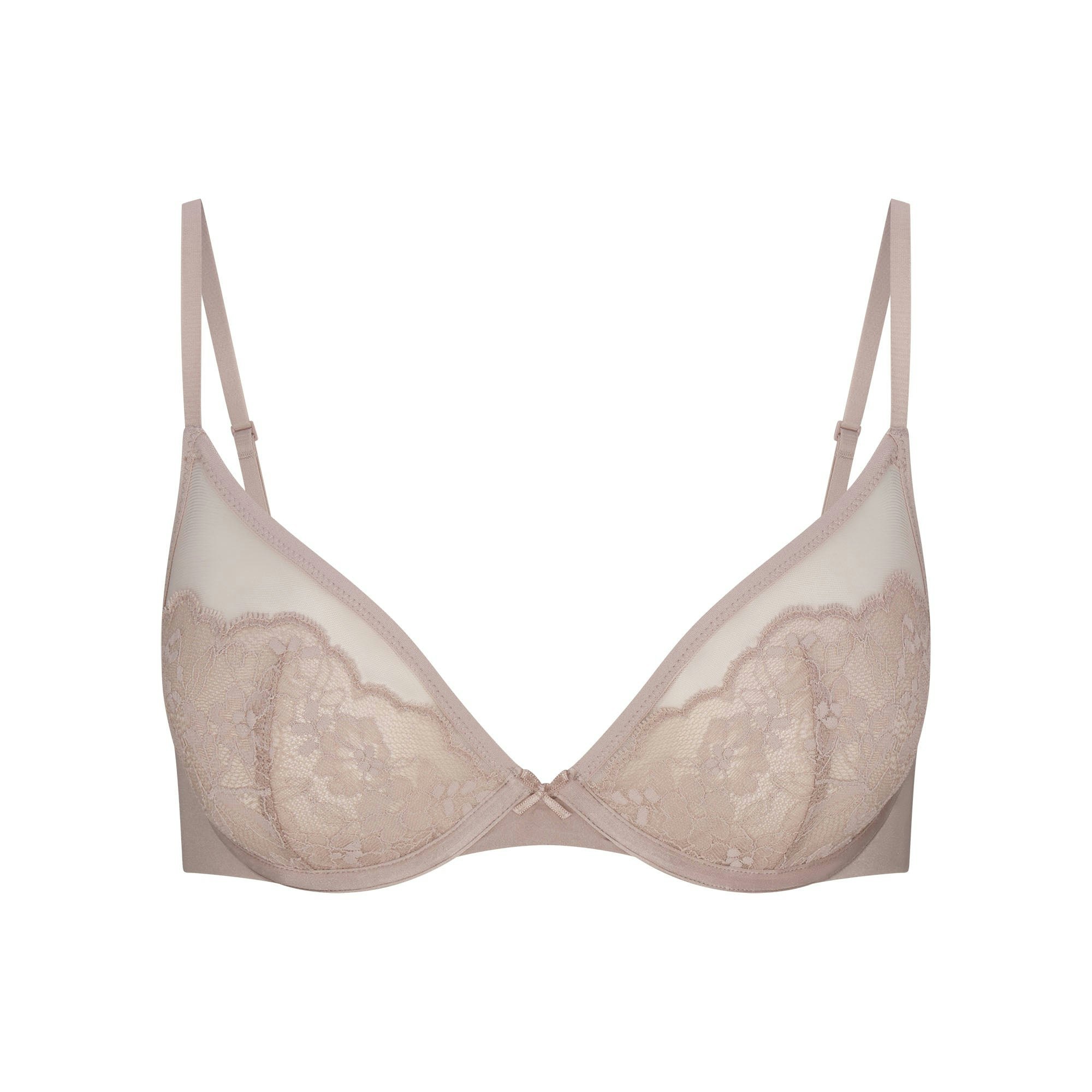 SKIMS LACE UNLINED DEMI BRA | FAWN FLAT ON A WHITE BACKGROUND | FLT